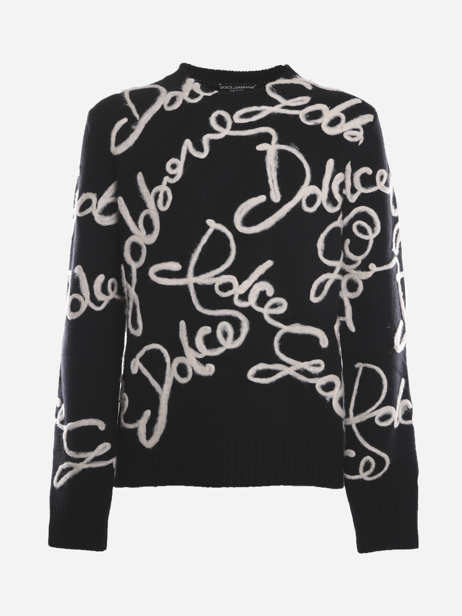 Dolce & Gabbana Wool And Cashmere Sweater With All-over Inlay Logo