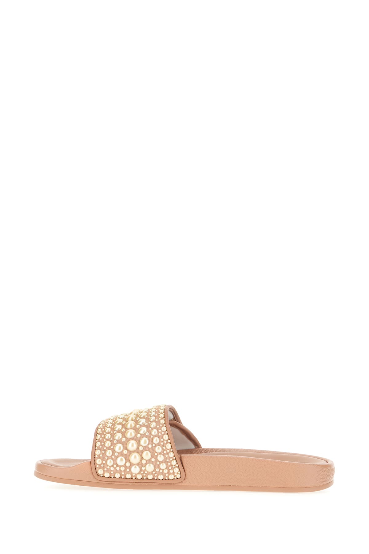 Jimmy Choo Biscuit Canvas And Leather Fitz/f Slippers In Pink