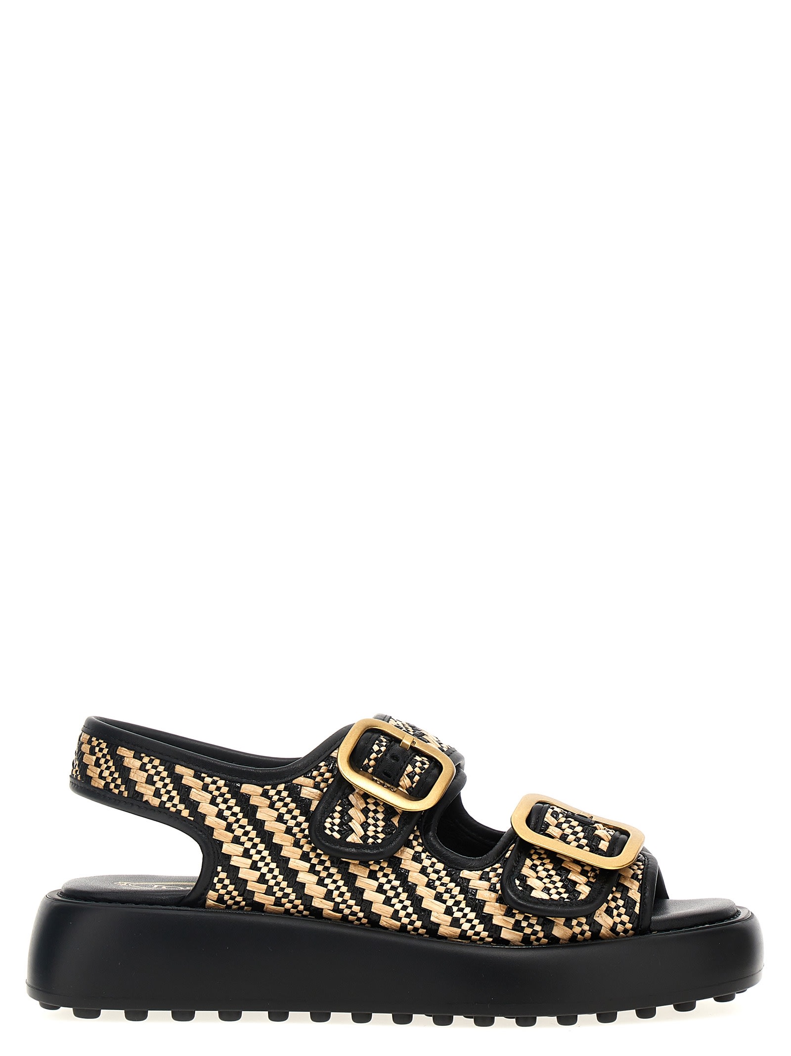 Shop Tod's Double Buckle Sandals In White/black