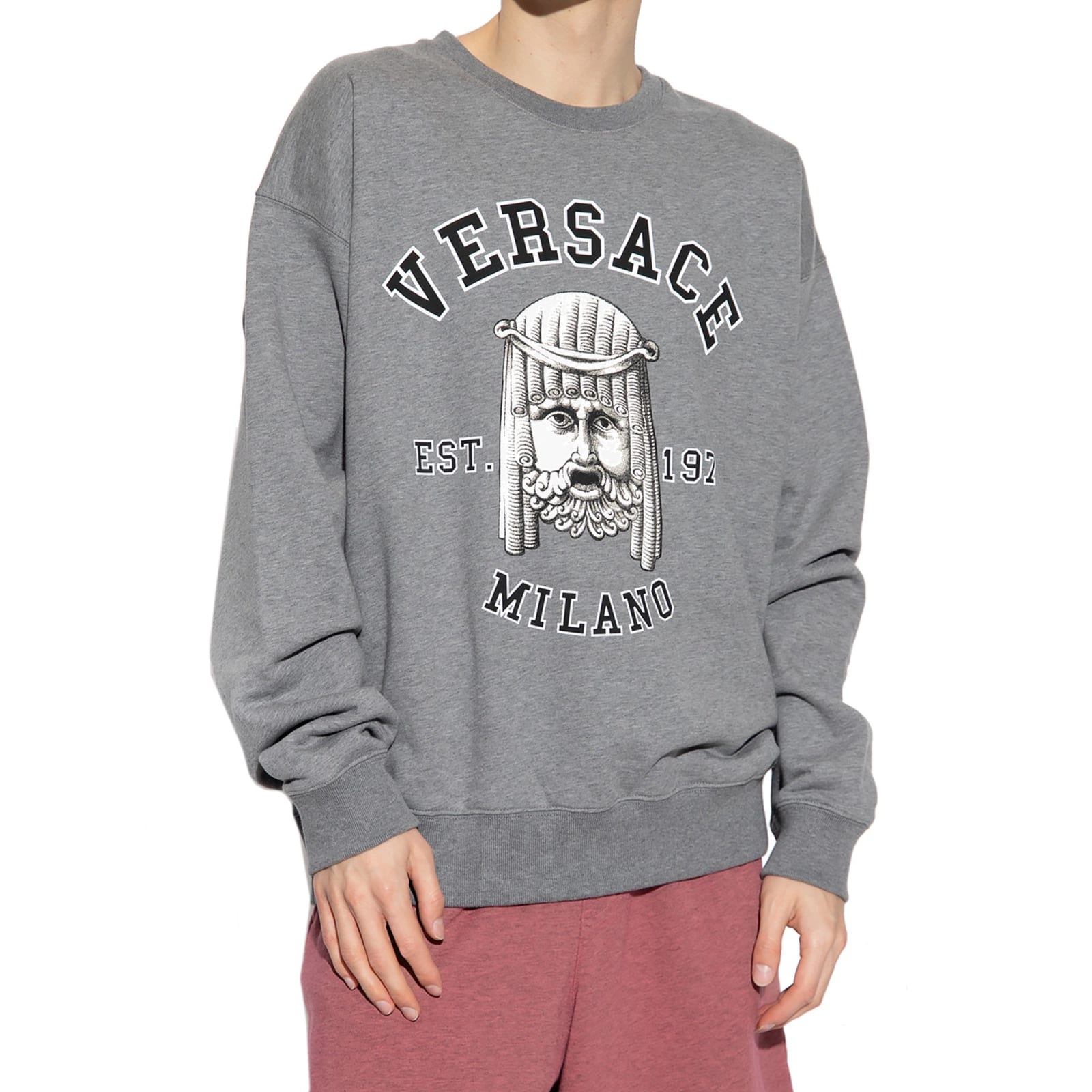Shop Versace Cotton Crewneck Sweatshirt In Gray