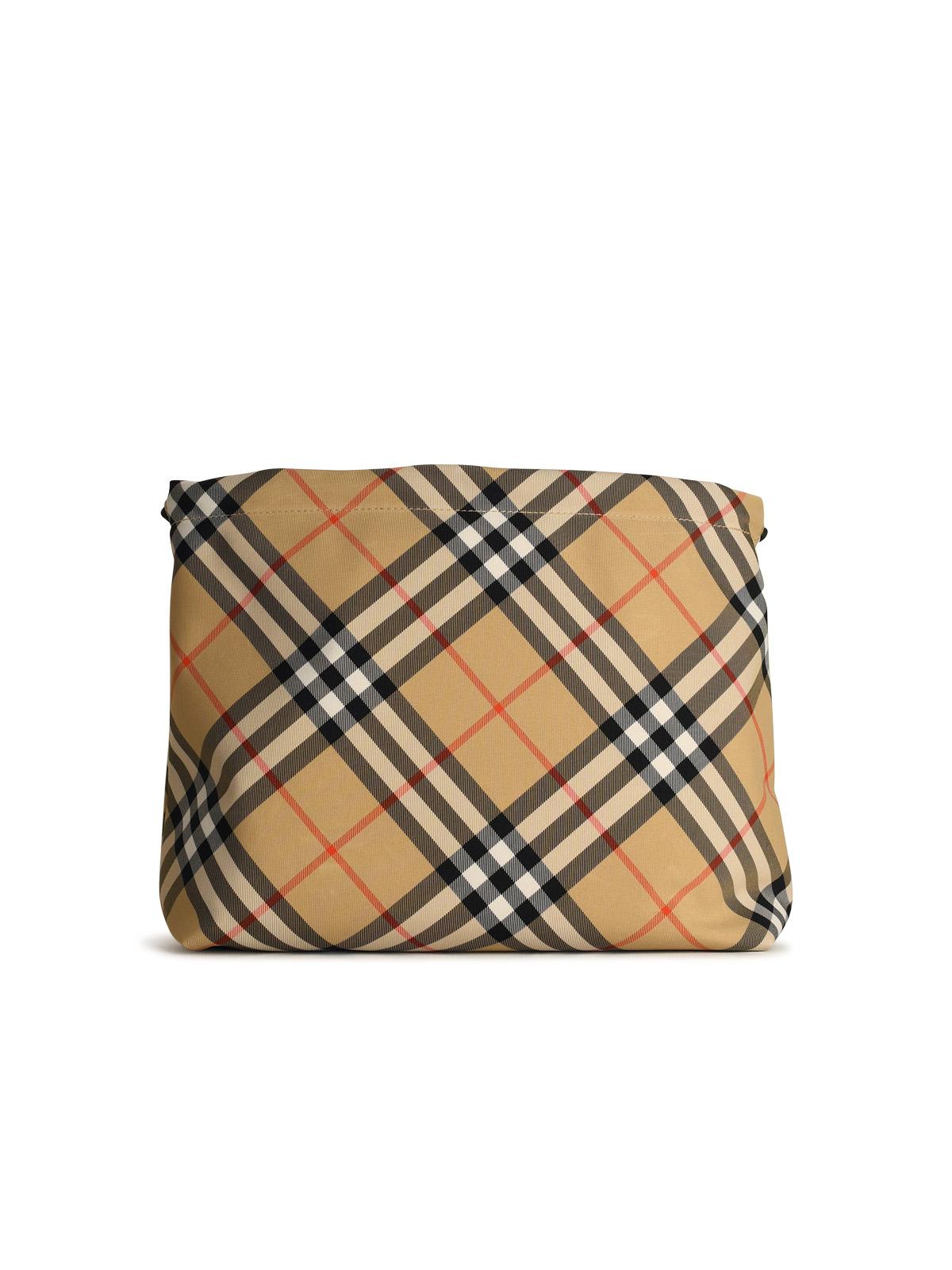 Shop Burberry Check Beige Cotton Blend Clutch Bag