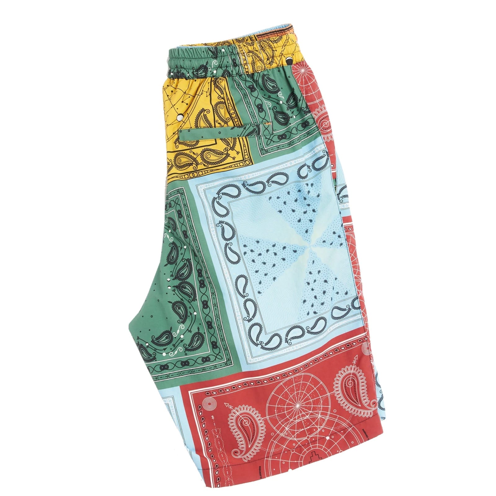 Marcelo Burlon County Of Milan Men's Color Block Bandana-print Nylon Shorts In Yellow