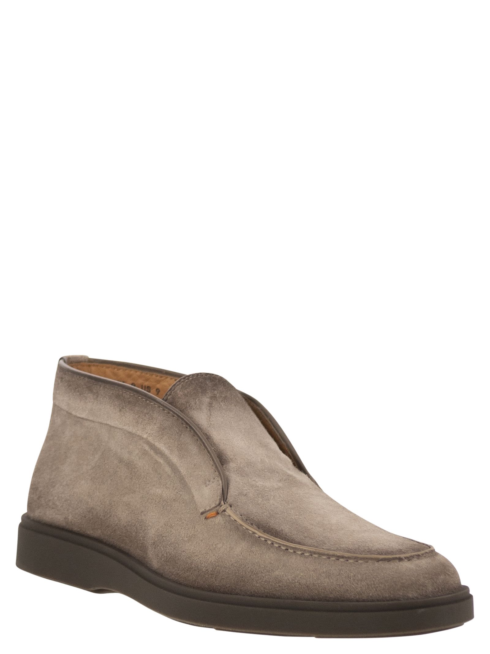 Santoni Suede Leather Desert Boot In Brown
