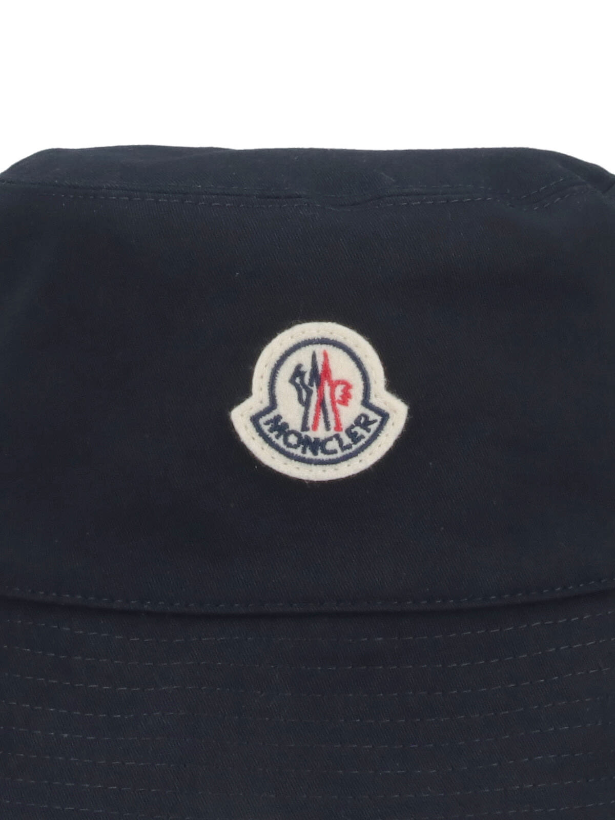 Moncler Bucket Hat With Multicolor Logo Patch In Blue
