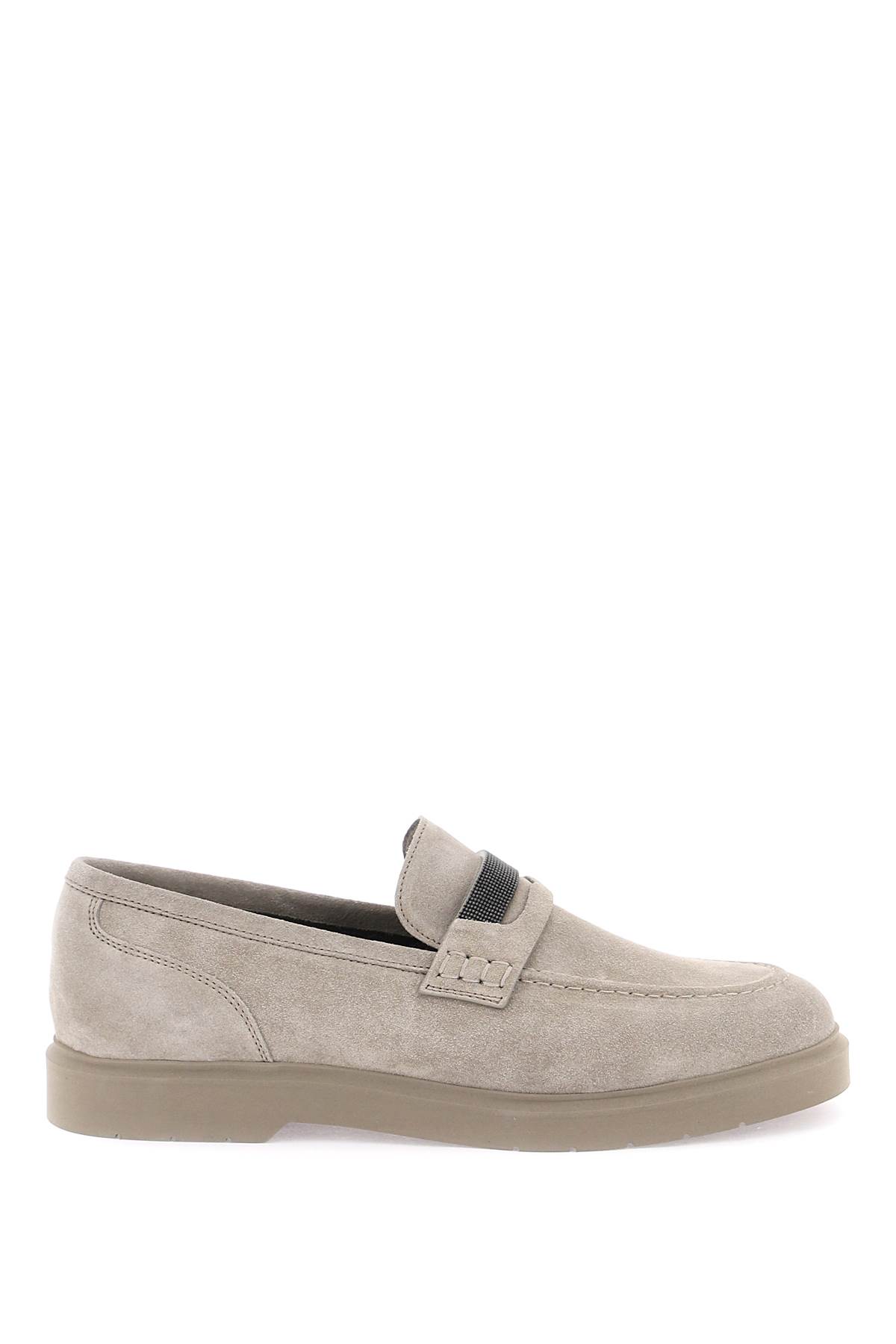 Shop Brunello Cucinelli Mocassins With Monili In Ice (grey)