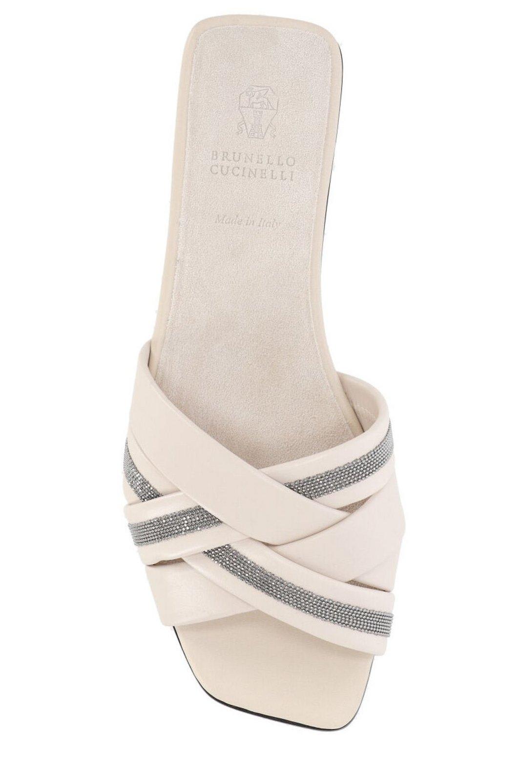 Shop Brunello Cucinelli Beaded Slip-on Sandals In Yellow Cream