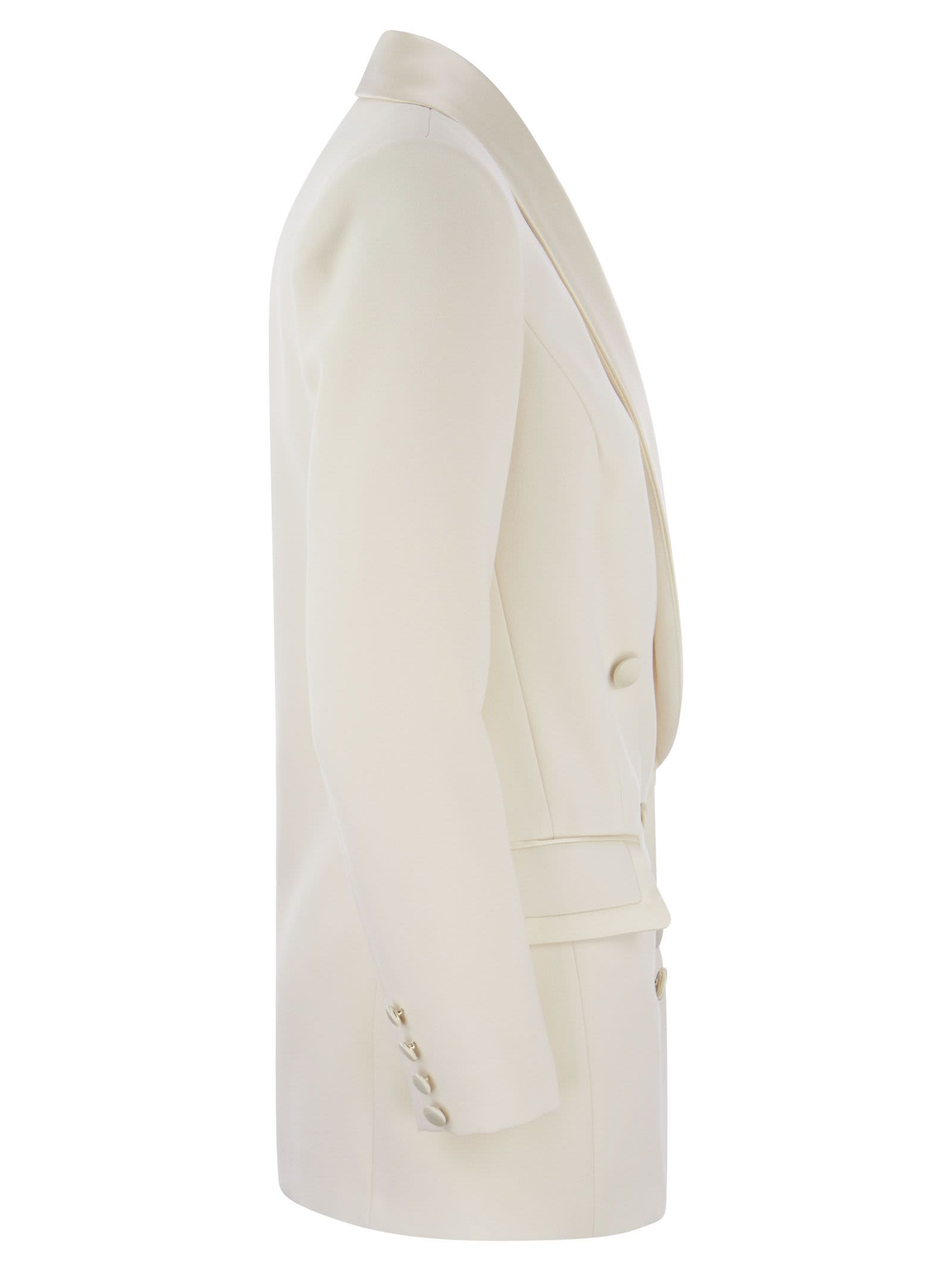 Shop Elisabetta Franchi Double-breasted Jacket In Crepe And Satin In Butter