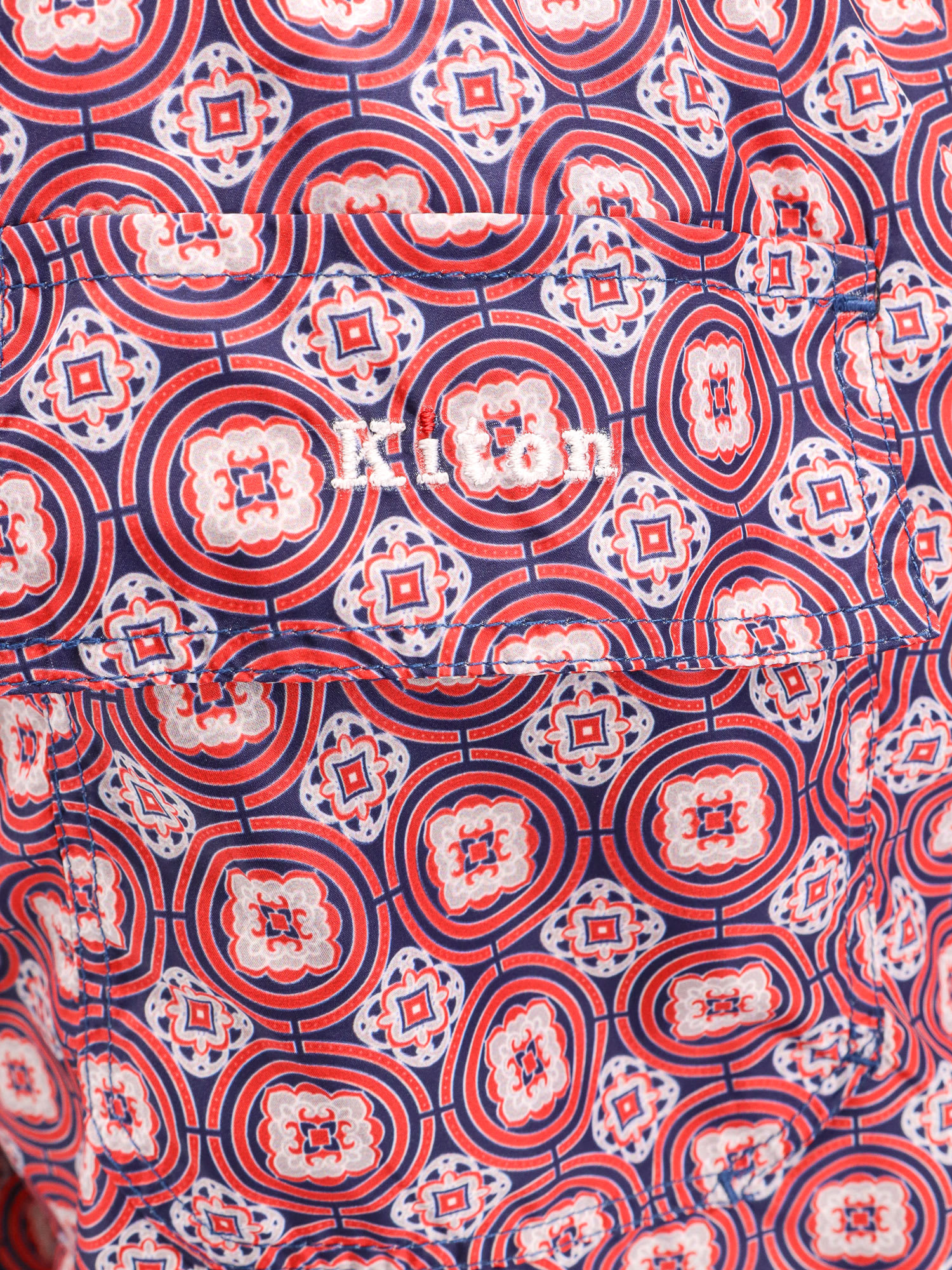 Shop Kiton Nylon Swim Trunk With All-over Maiolica Print In Red