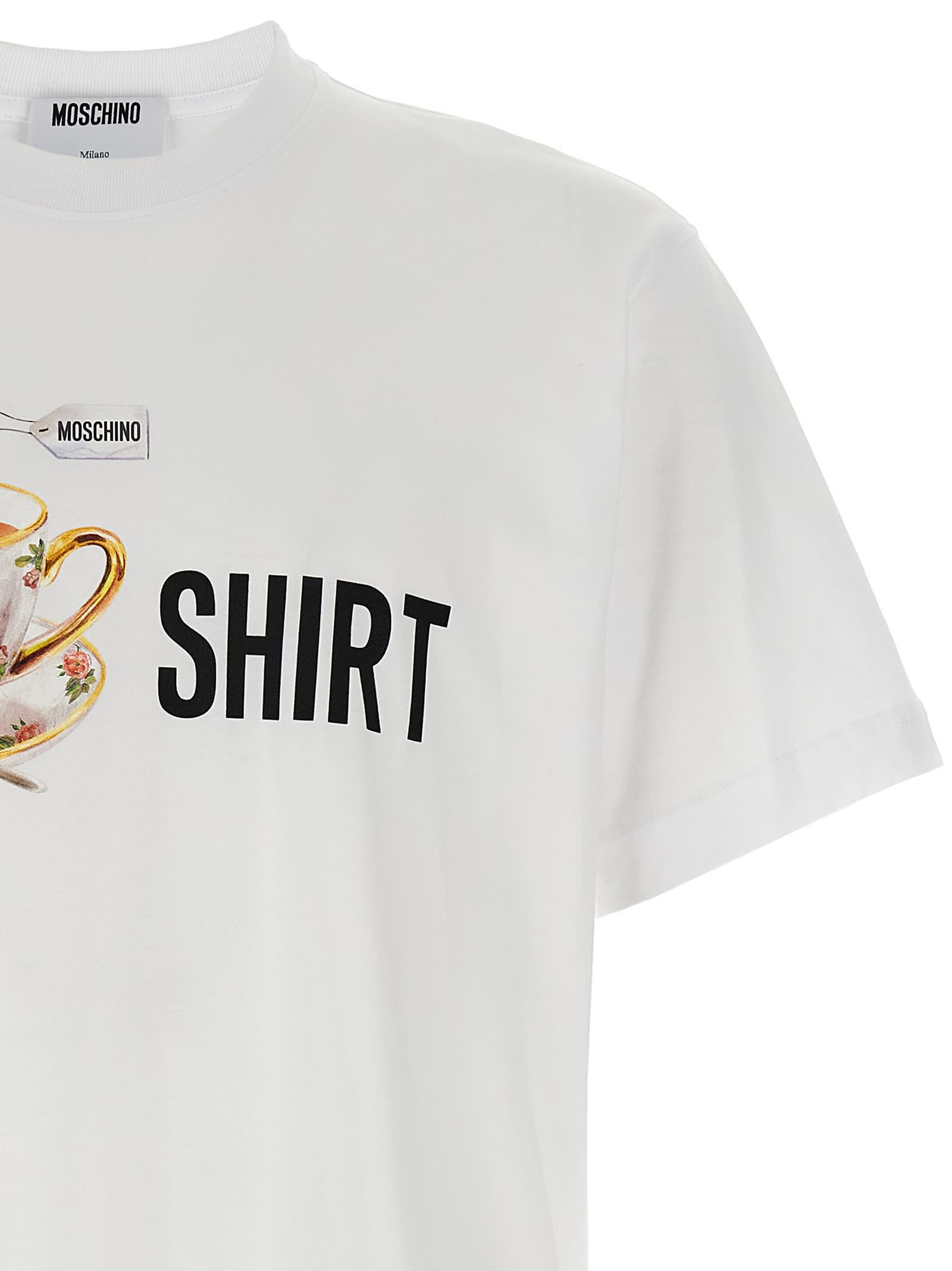Moschino Crew Neck Graphic Print Short Sleeves In Gray
