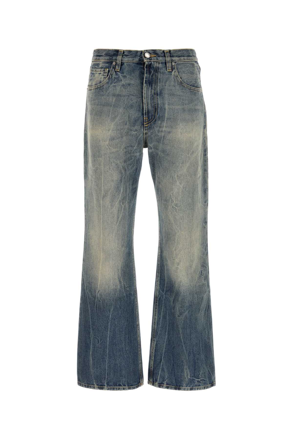 1989 Studio Denim Pants With Belt Loops And Faded Wash In Animal Print
