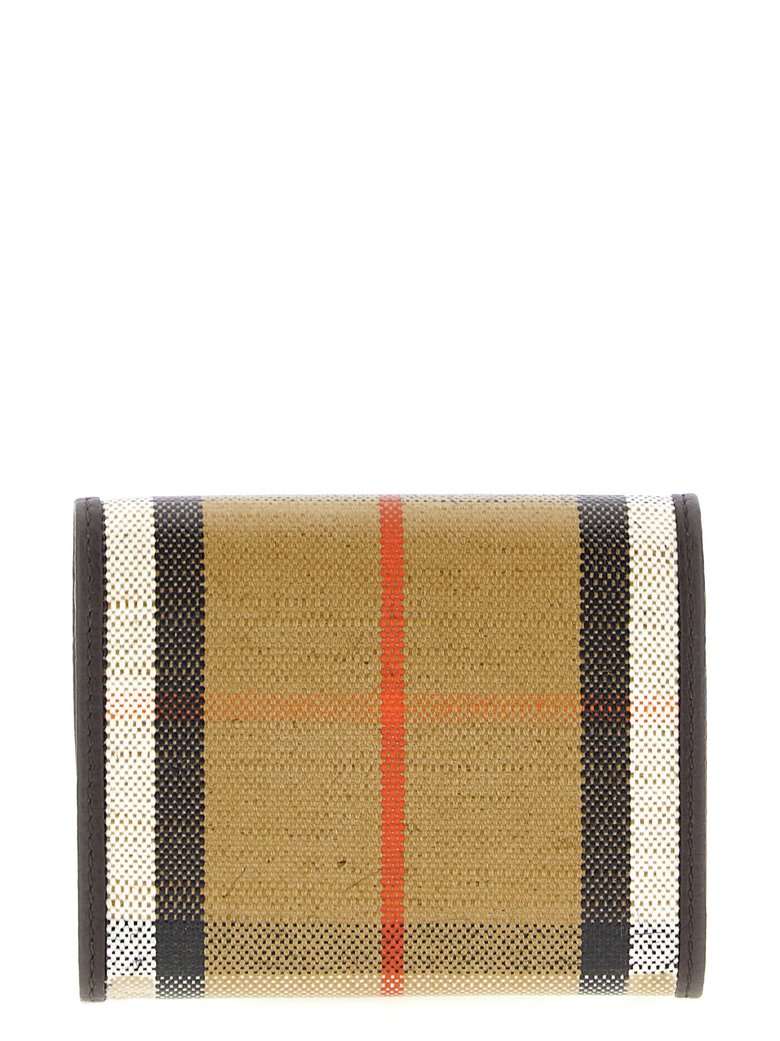 Burberry Compact Wallet With Leather Inserts In Check Pattern In Sand