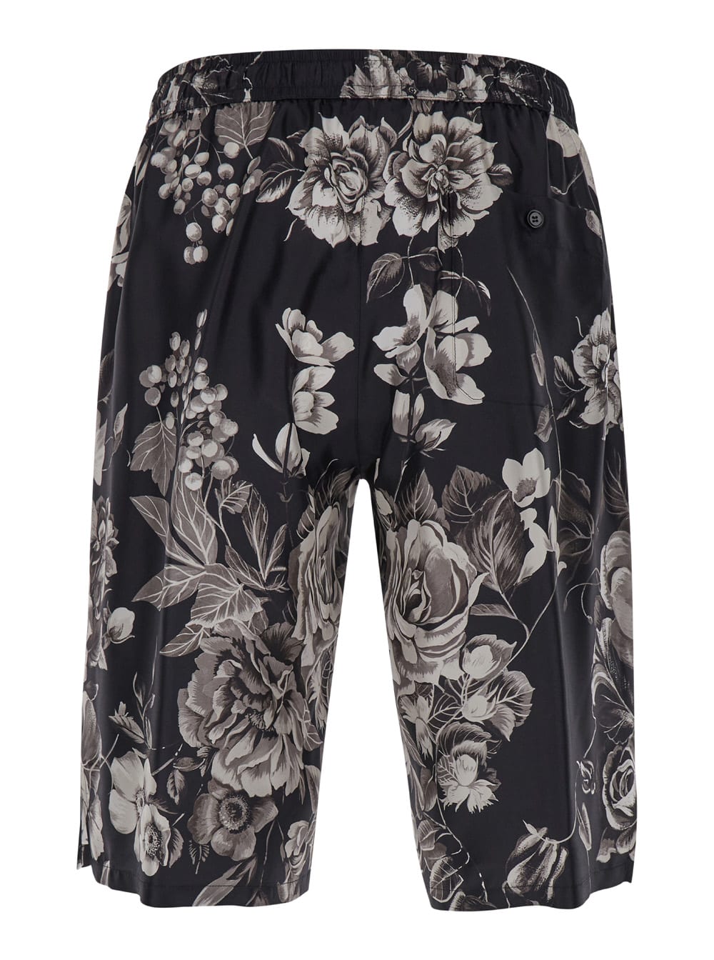 Shop Dolce & Gabbana Black And White Bermuda Short With Flower Print In Silk Twill Man