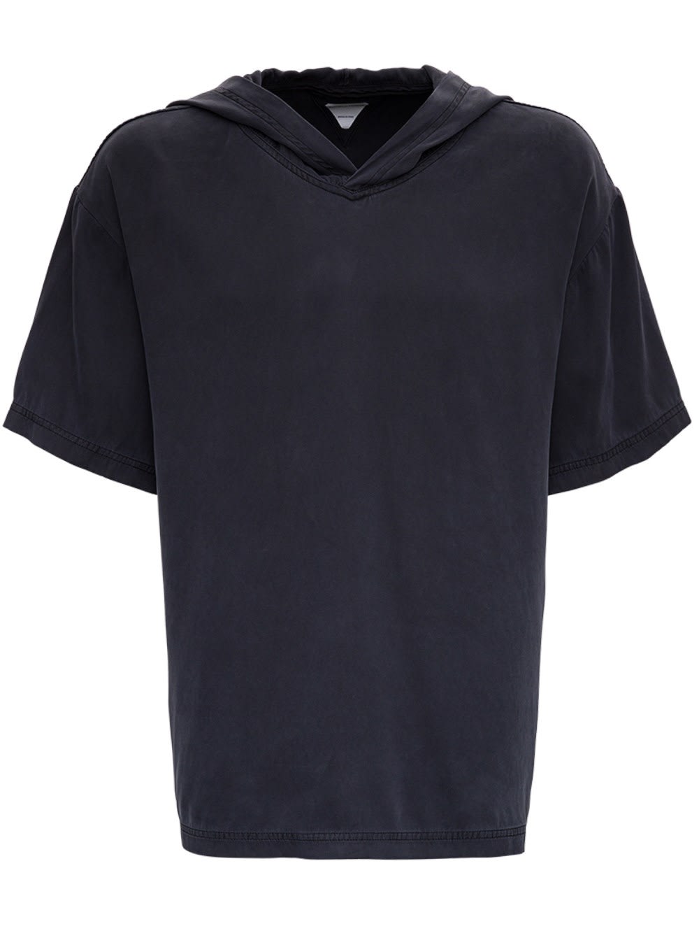 heavy fluid silk twill hooded t-shirt in black