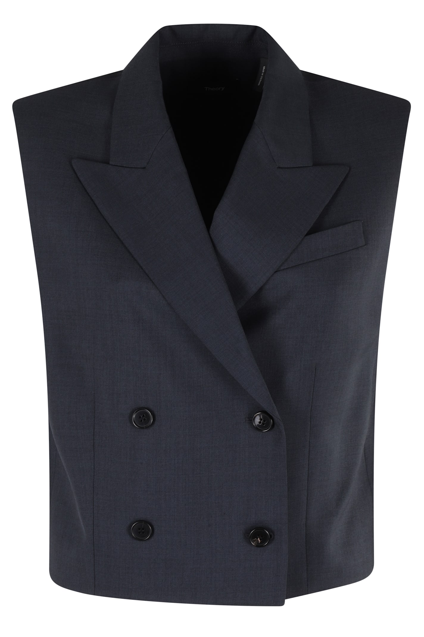 Theory City Twill Peak Double-breasted Vest In Blue