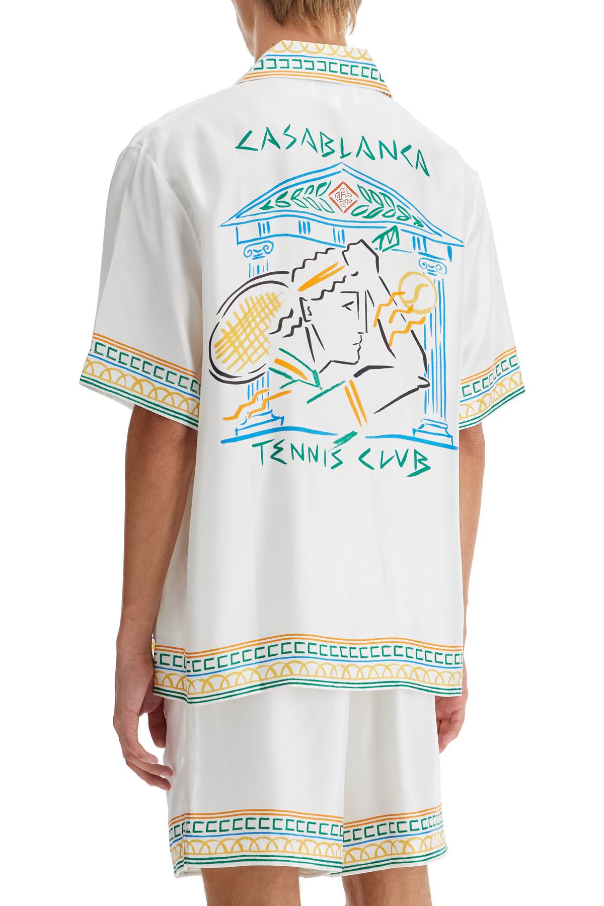 Shop Casablanca Silk Crayon Temple Tennis Club Shirt In Crayon Temple Tennis Club (white)