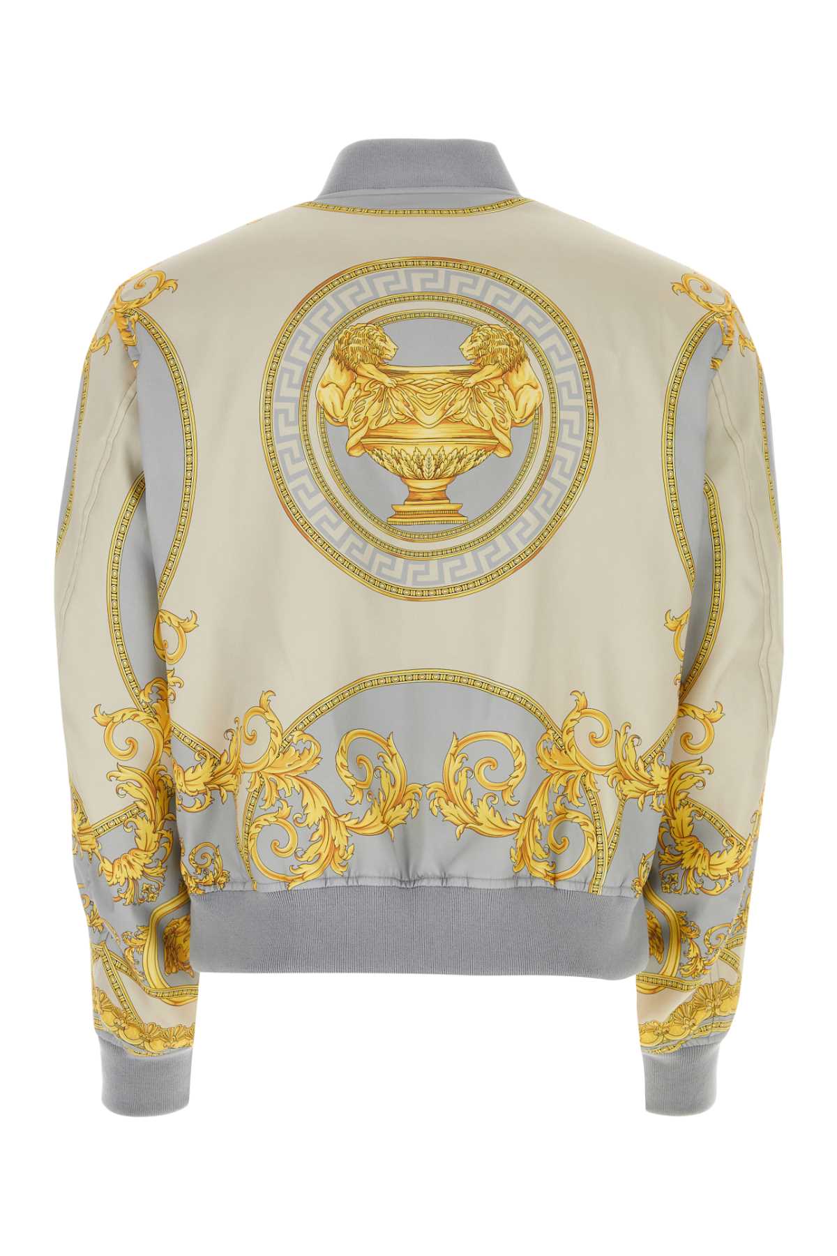 Shop Versace Printed Polyester Bomber Jacket In Concretemidbonegold