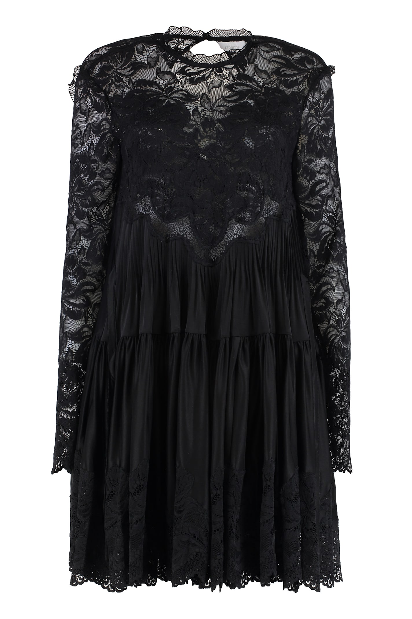 Rabanne Floral-lace Tiered Dress In Black