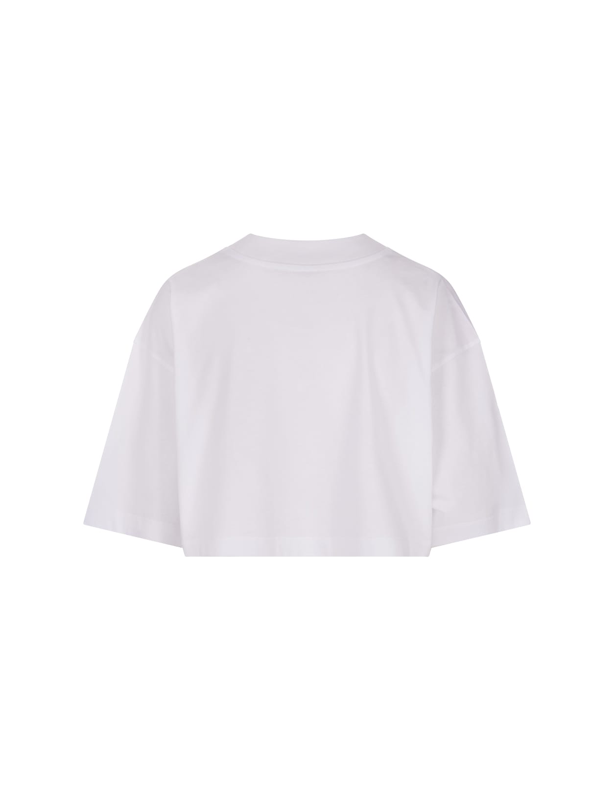 Shop Marni White Crop T-shirt With Pink Brushed Logo