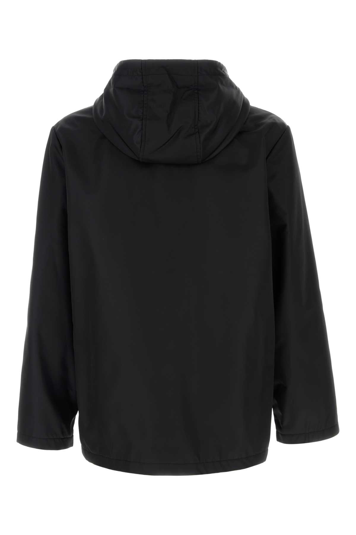 Valentino Nylon Windbreaker With Hood And Side Pockets In Nero