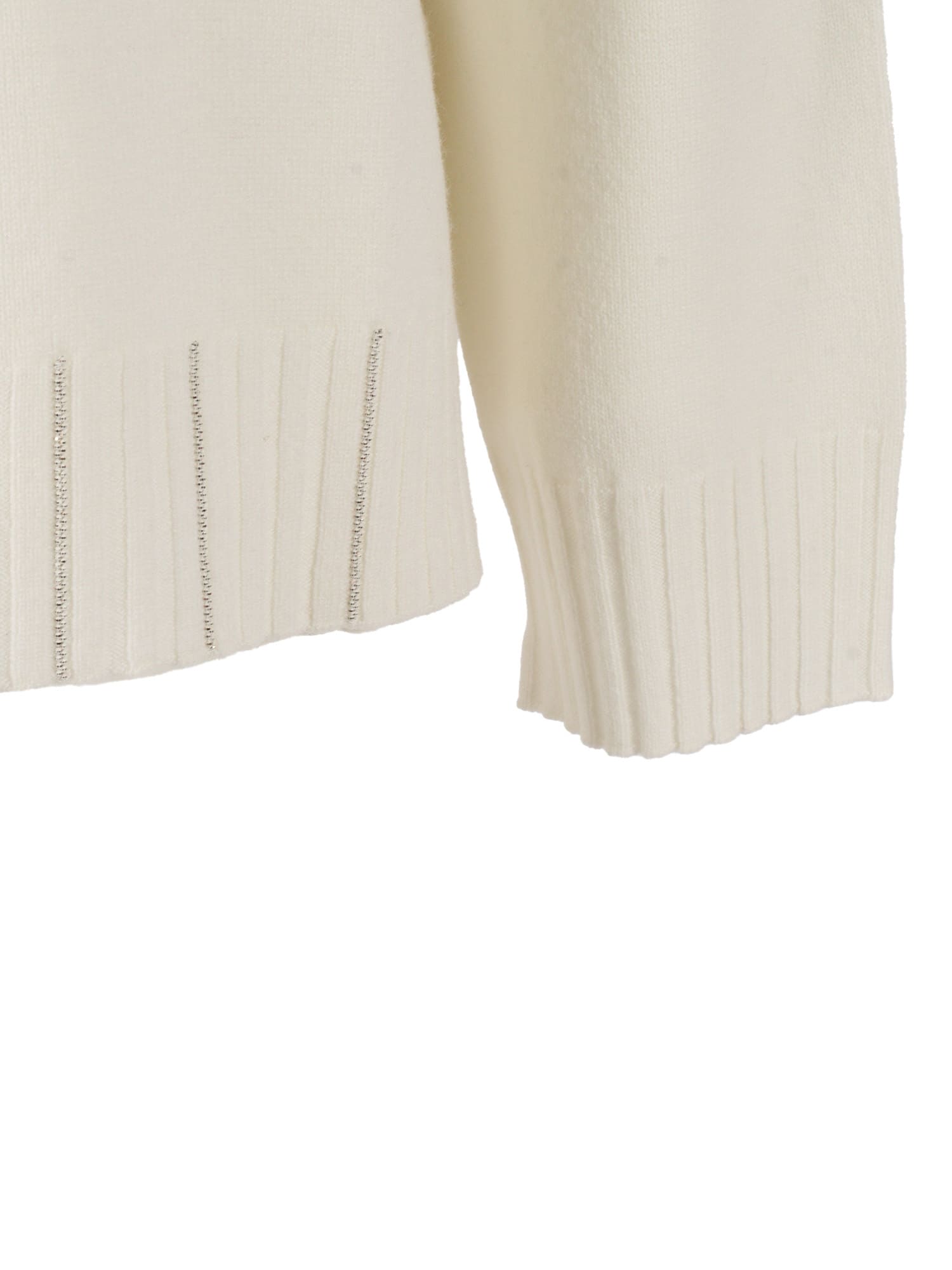 Fabiana Filippi Platinum Crew Neck Sweater With Filo Diamante In Neutral