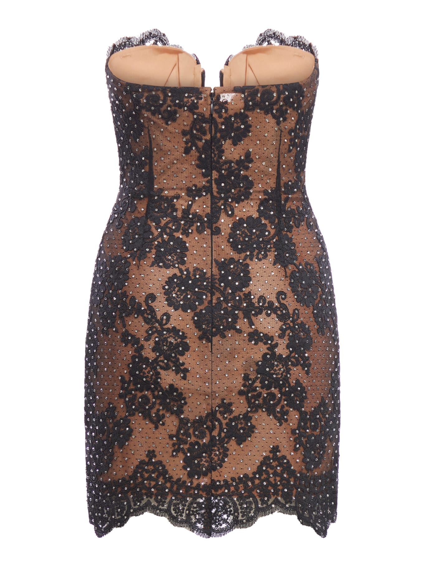 Shop Self-portrait Black Rhinestone Lace Bandeau Mini Dress