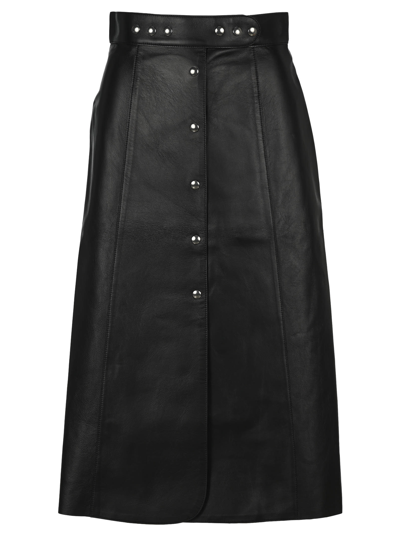 Prada A-line Leather Midi Skirt In Black