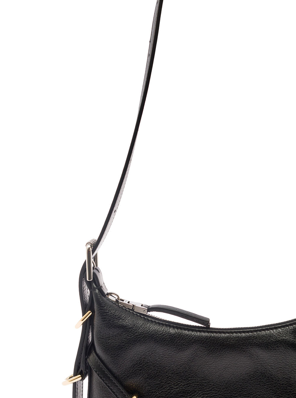 Shop Givenchy Mini Voyou Black Shoulder Bag With Buckles Embellishment In Hammered Leather Woman