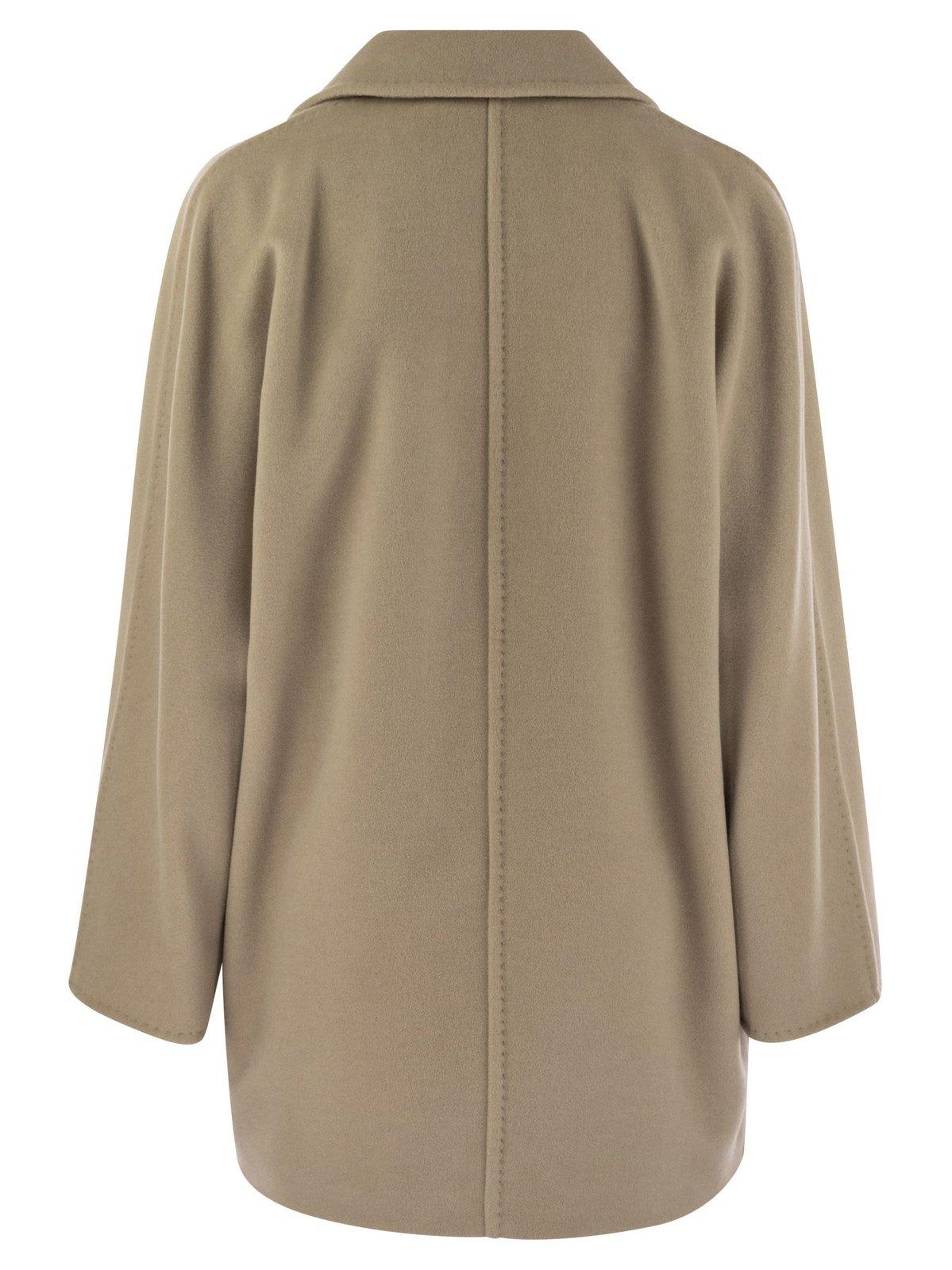 Shop Max Mara Double-breasted Long-sleeved Coat In Ecru