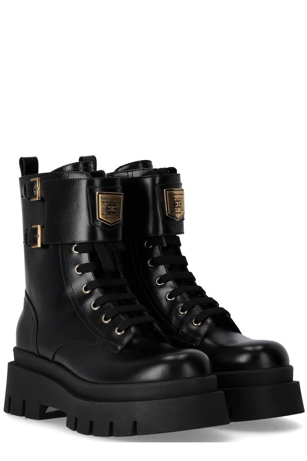 Shop Elisabetta Franchi Logo Plaque Combat Boots In Nero