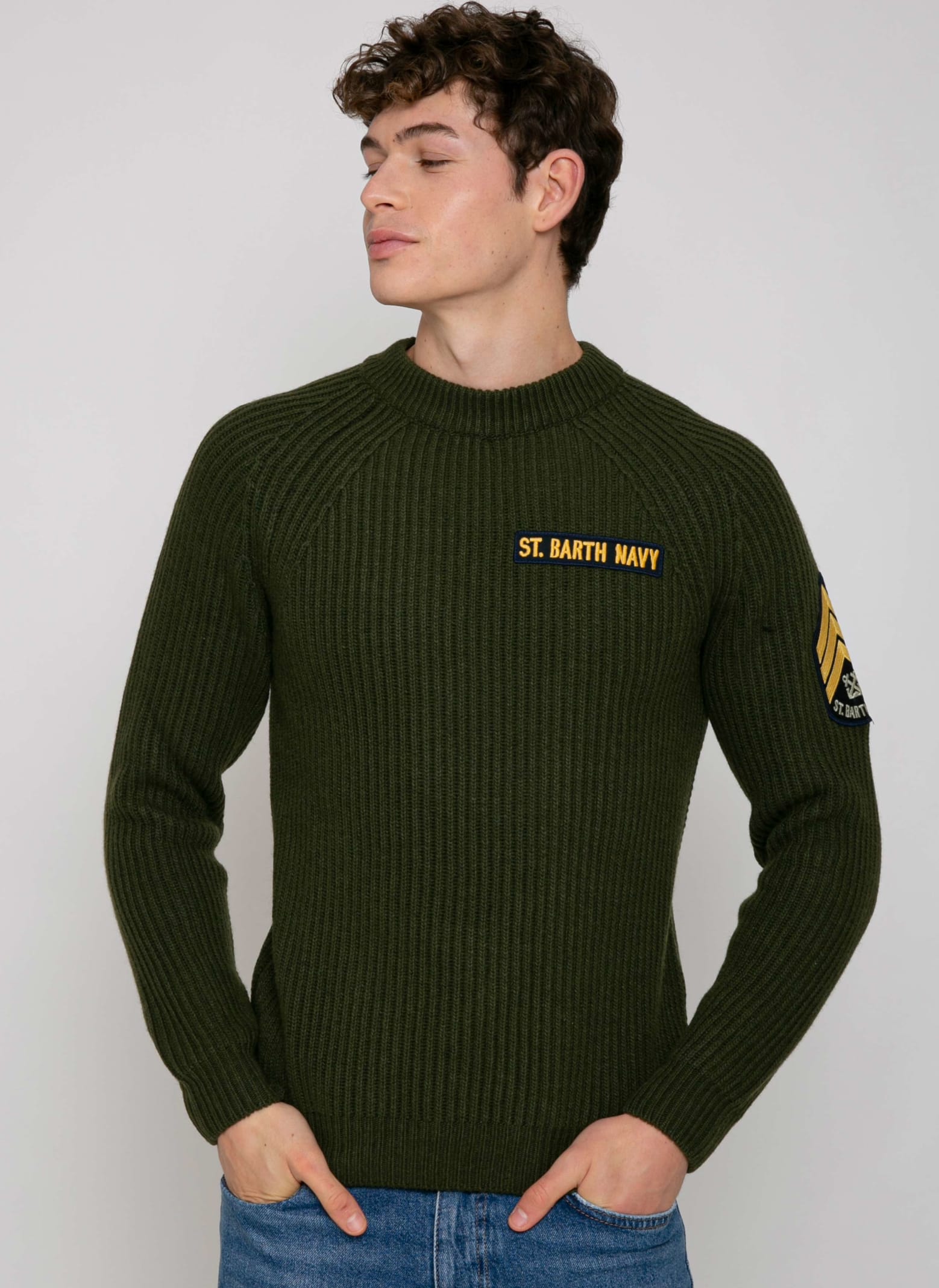 Mc2 Saint Barth Ribbed Sweater With Snoopy Patch Peanuts Special Edition In Green
