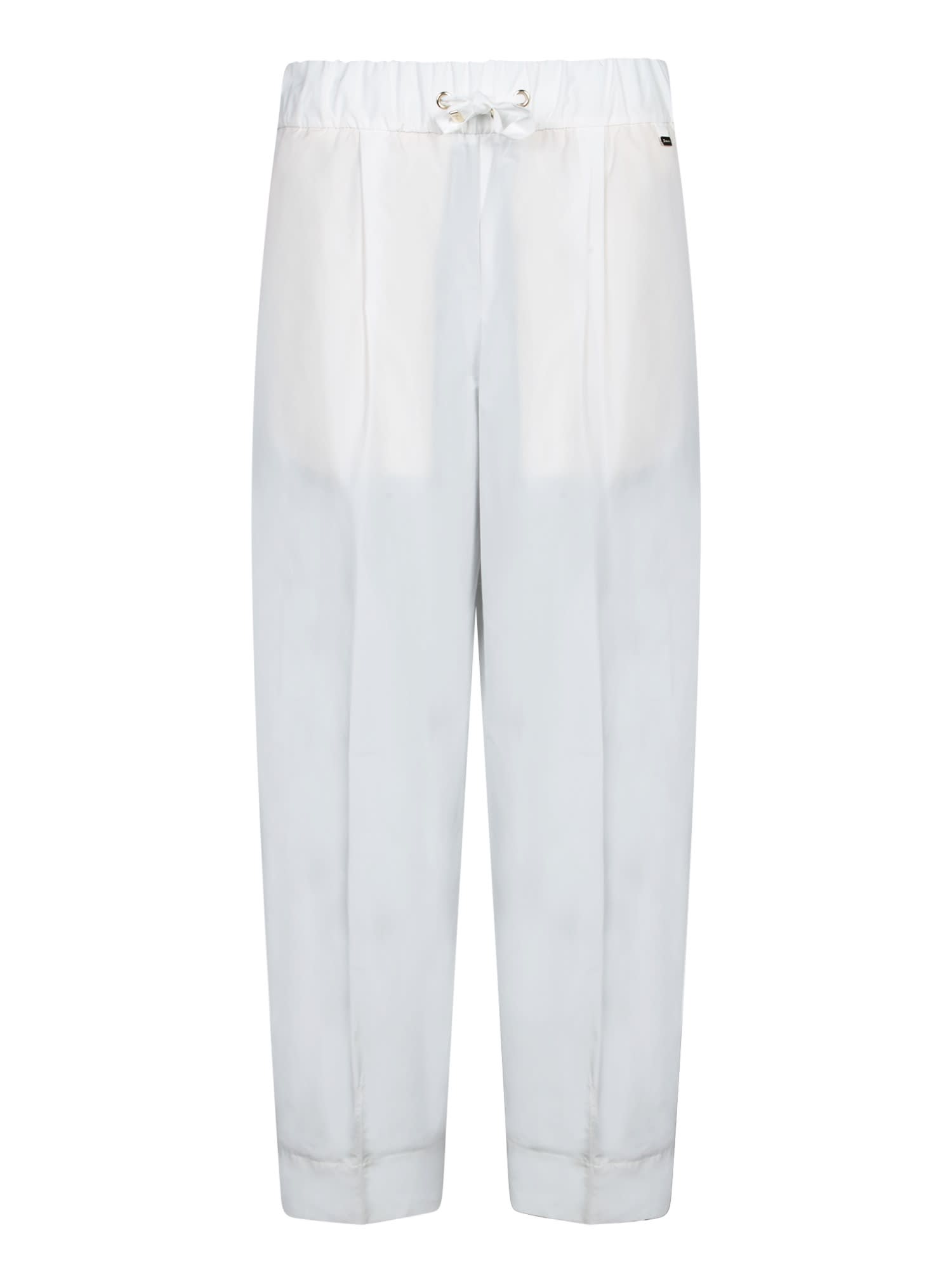 Herno Cropped White Taffeta Trousers With Adjustable Drawstring In White