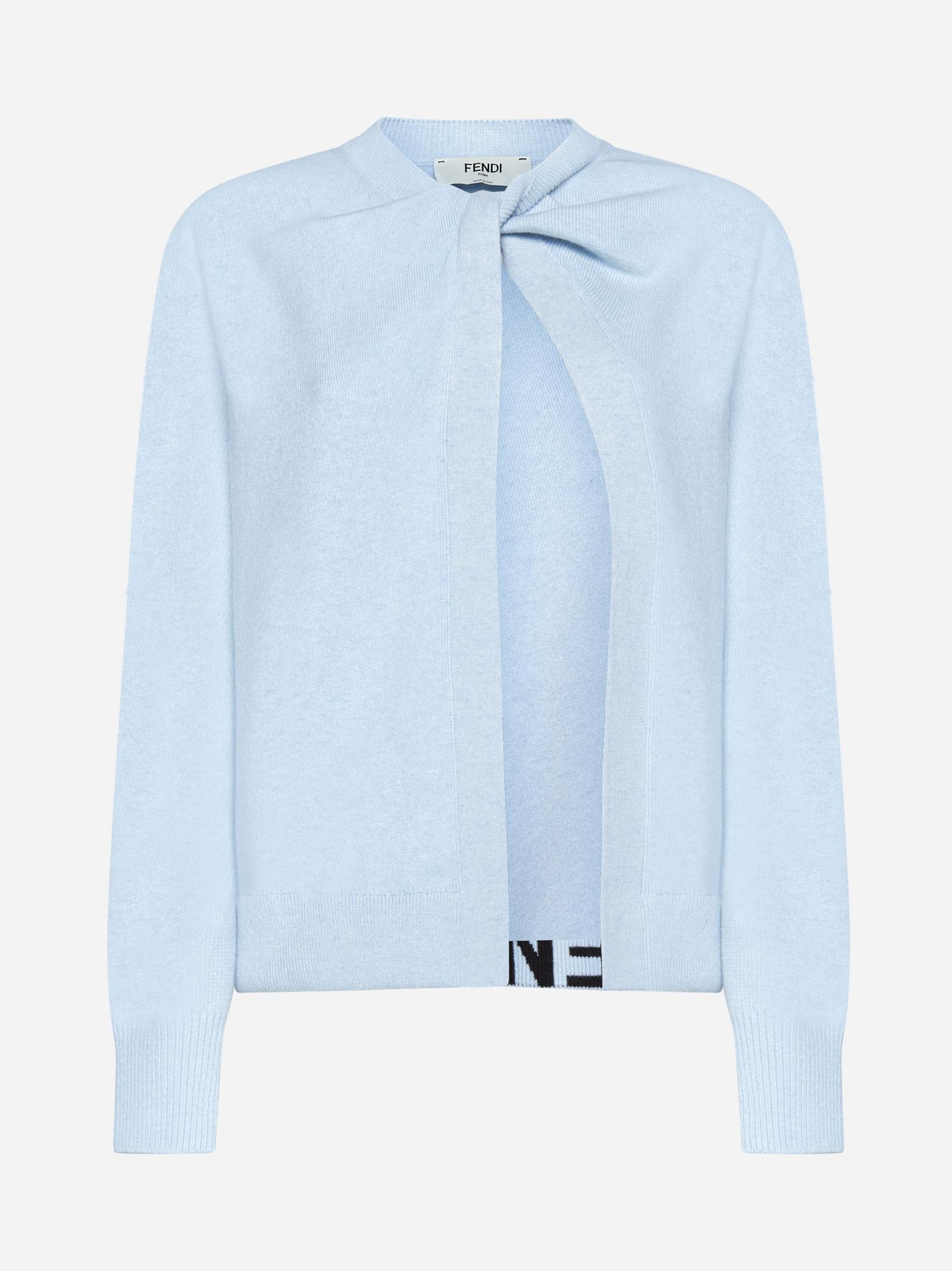 Shop Fendi Wool And Cashmere Cardigan In Clear Blue