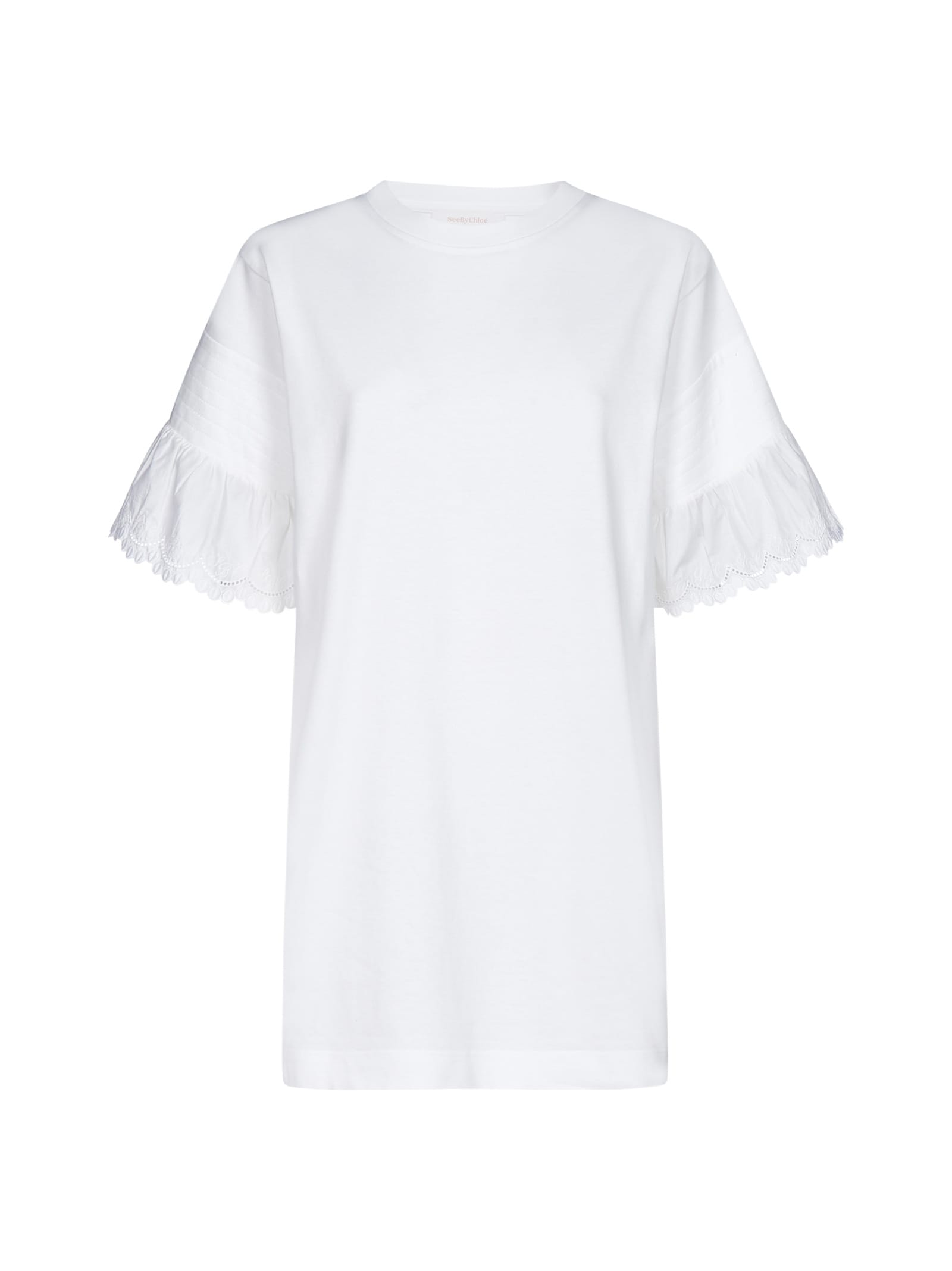 See by Chloé Lace-detail Cotton Mini T-shirt Dress