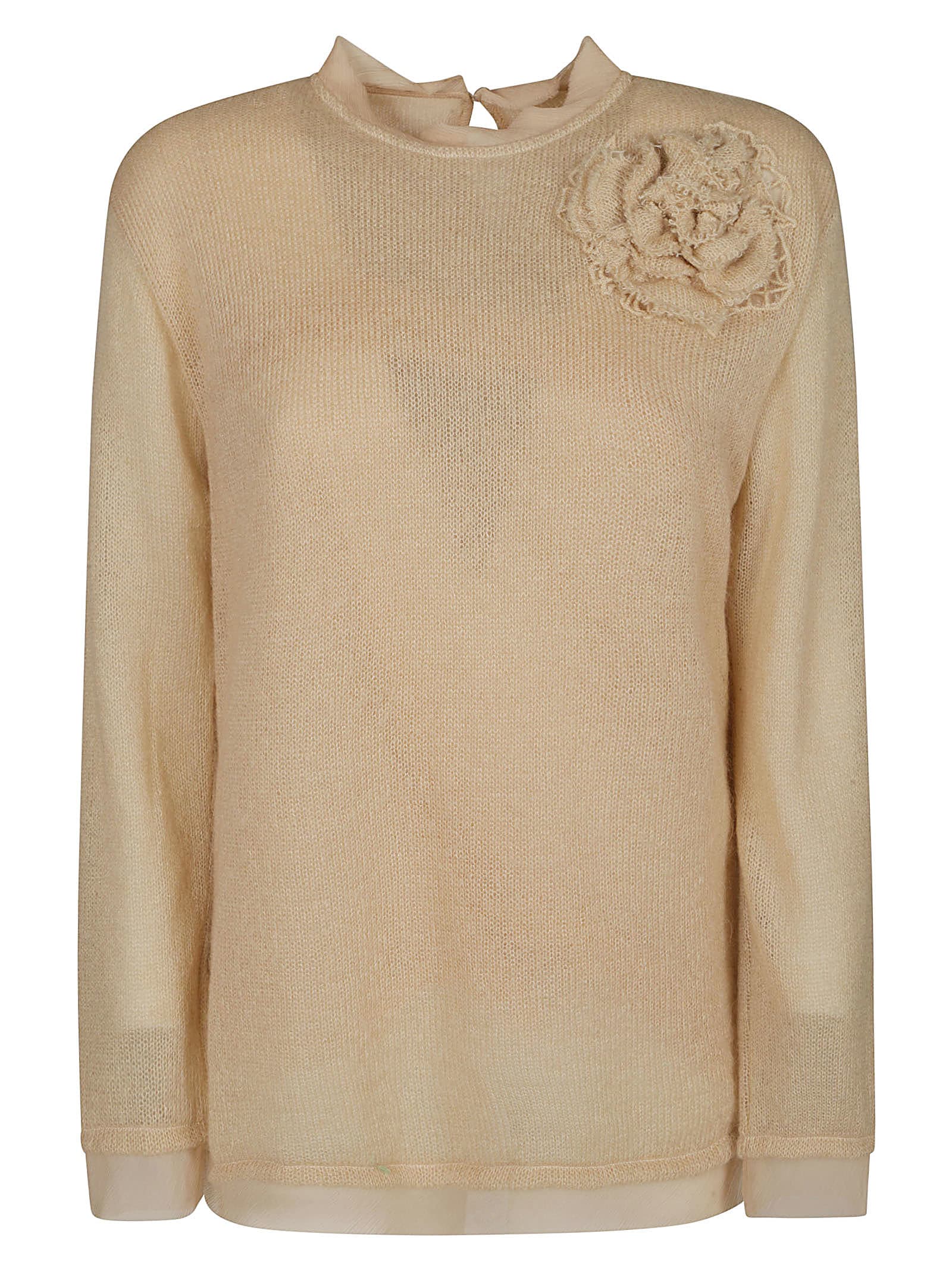 Shop Ermanno Scervino Floral Applique Knit Sweater In Beige