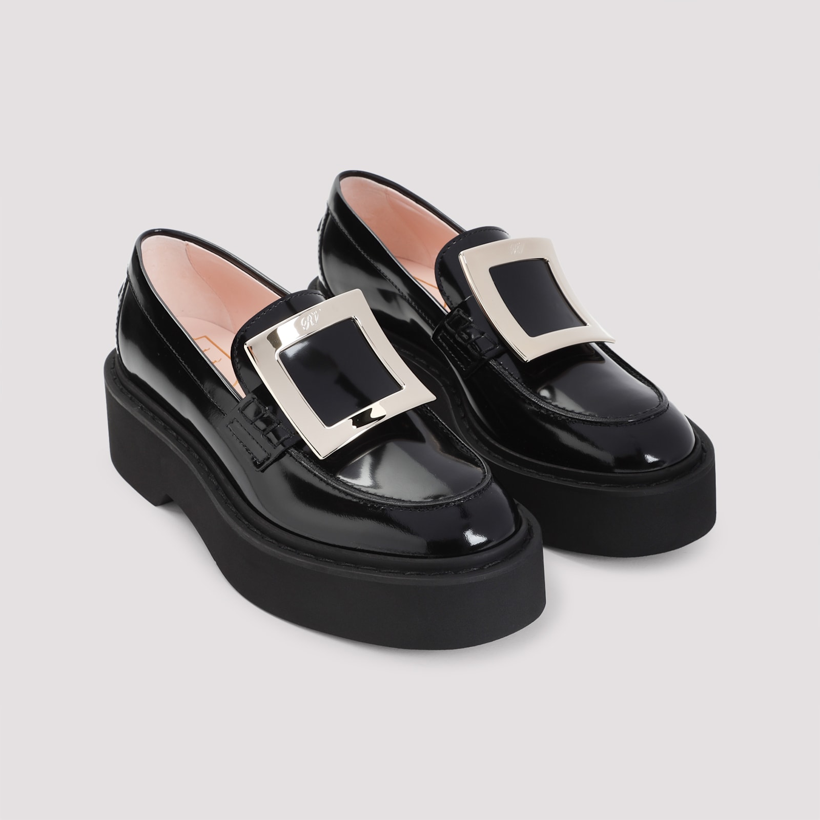 Roger Vivier Black Calfskin Rangers High Metal Loafer In Black