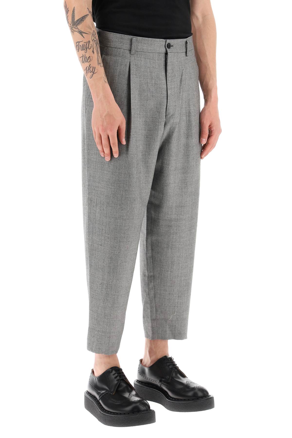 Shop Comme Des Garçons Homme Deux Cropped Light Wool Pants In Black Natural (grey)