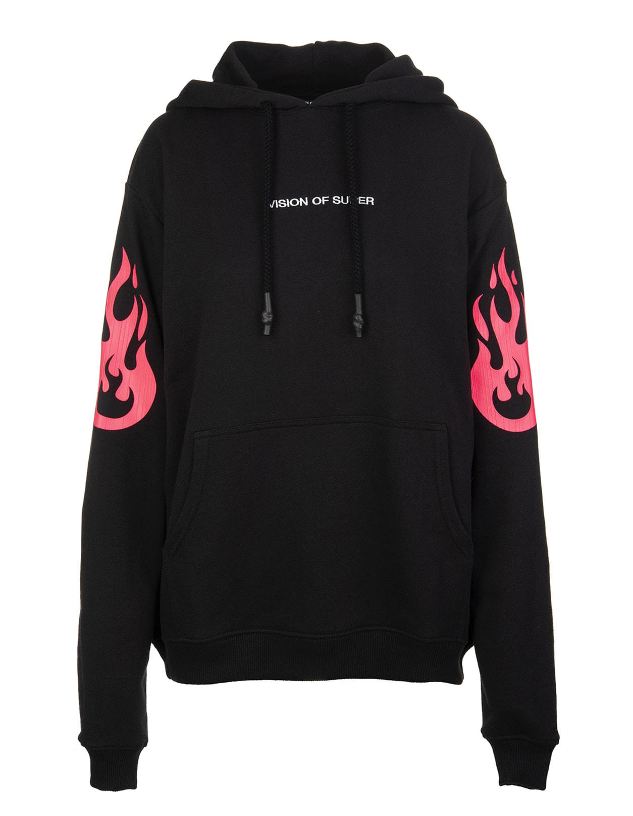 Vision of Super Man Black Hoodie With Fluo Pink Flame