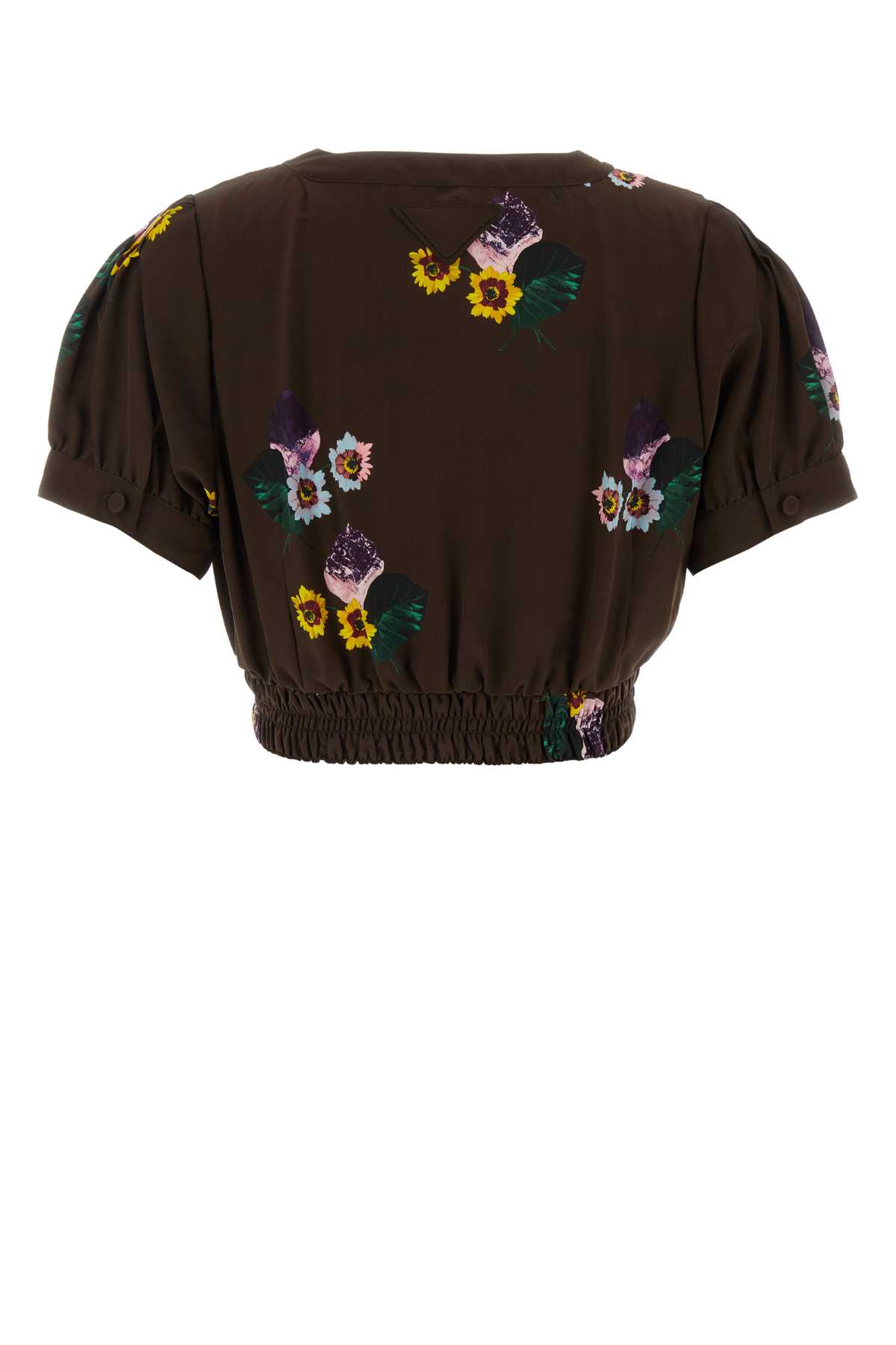 Prada Dark Brown Floral Print Crop Top In Cacao