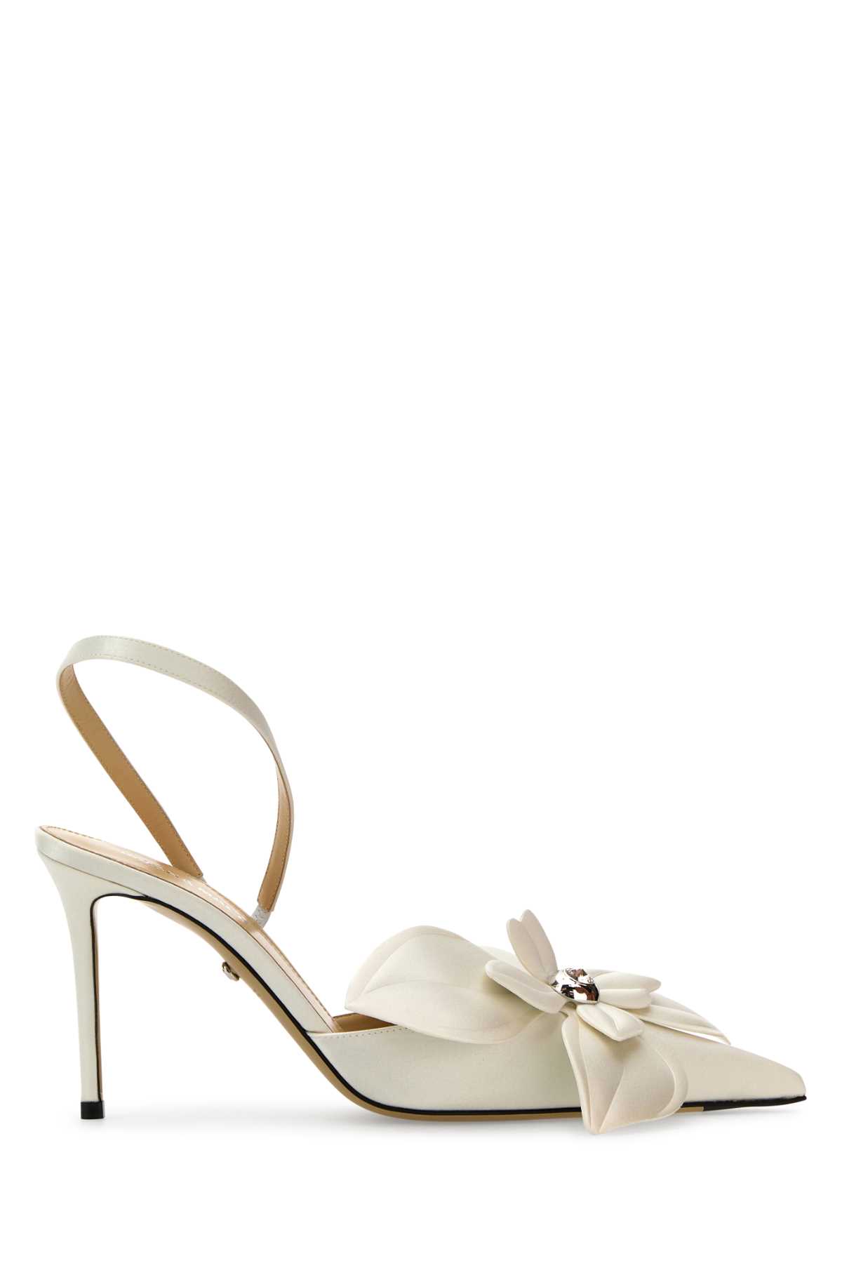 Mach & Mach White Satin Orchid Pumps In Gray