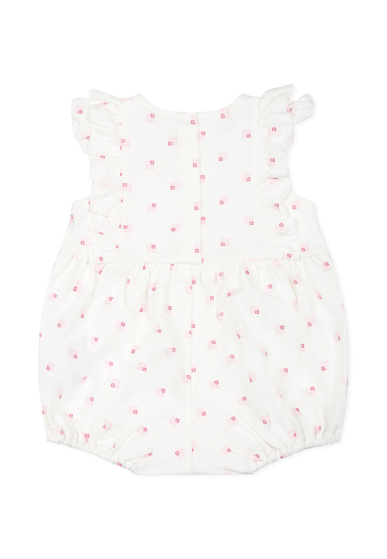 Givenchy White Romper For Baby Girl With 4g Pattern In White