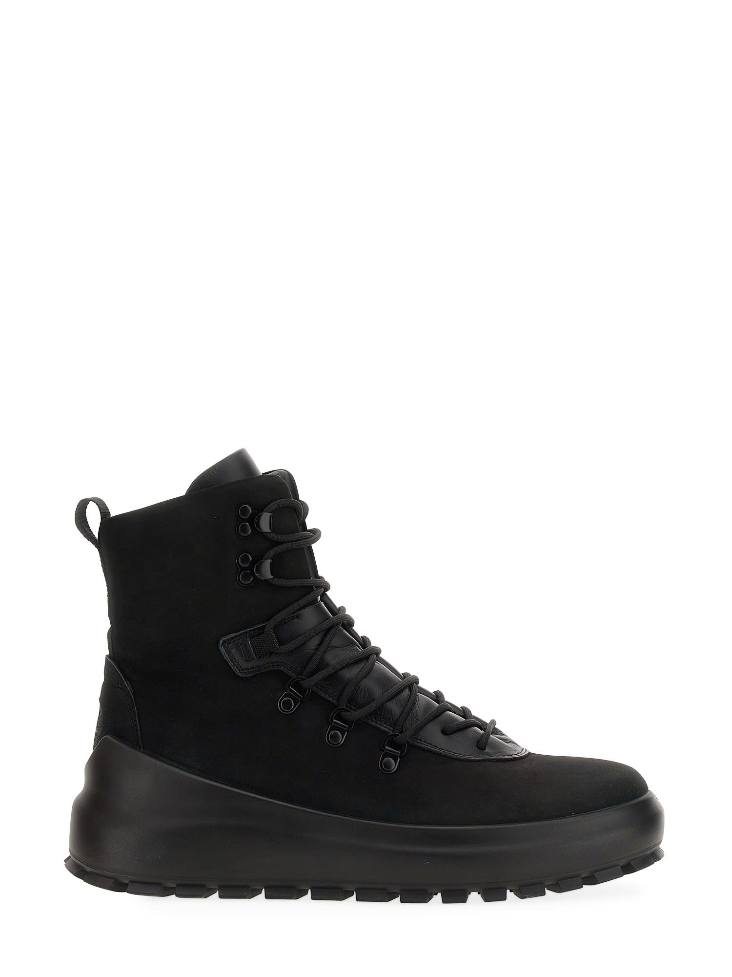 Stone Island High-top Leather Boots With Design And Elevated Sole In Nero