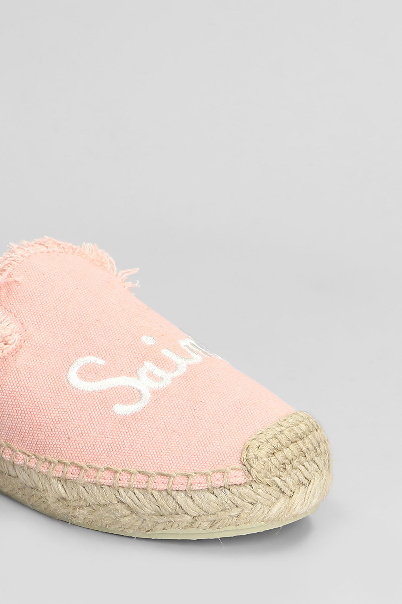 Mc2 Saint Barth Isa Fringe Slipper-mule In Rose-pink Canvas In Pink