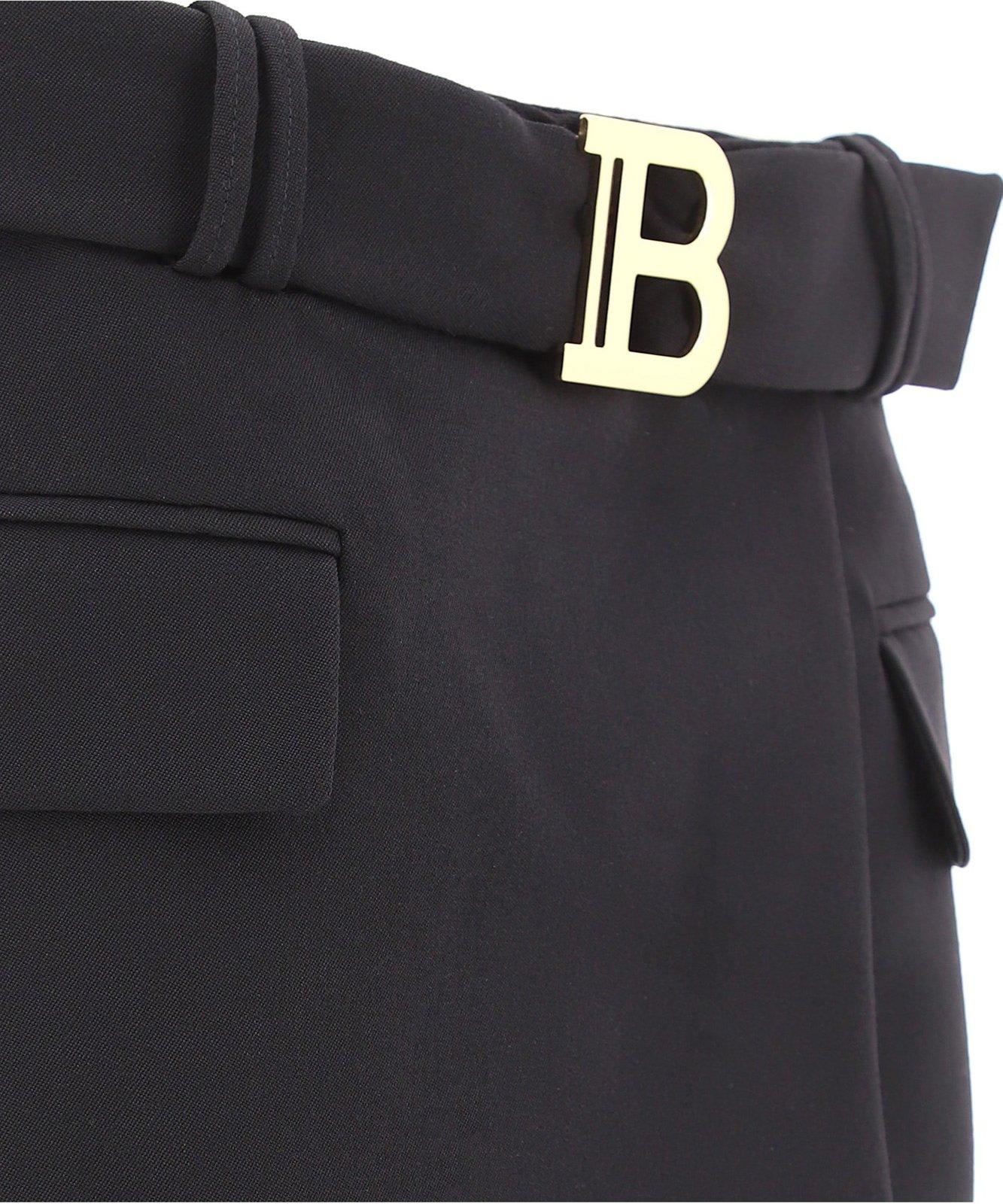 Shop Balmain B Buckle Belted Mini Skirt In Nero