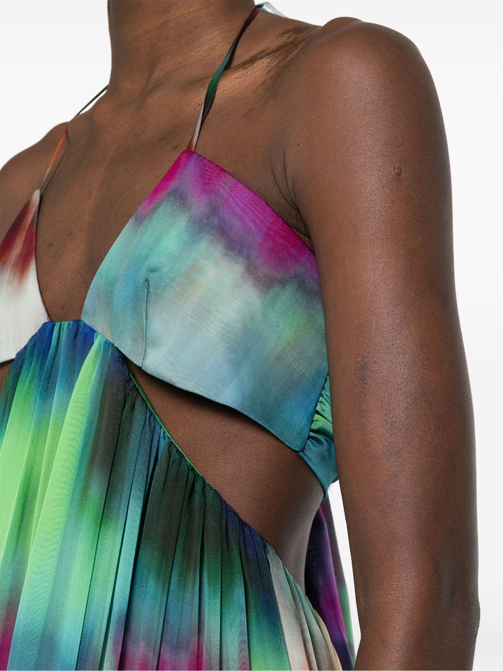 Shop Alexandre Vauthier Multicolour Silk Flared Dress