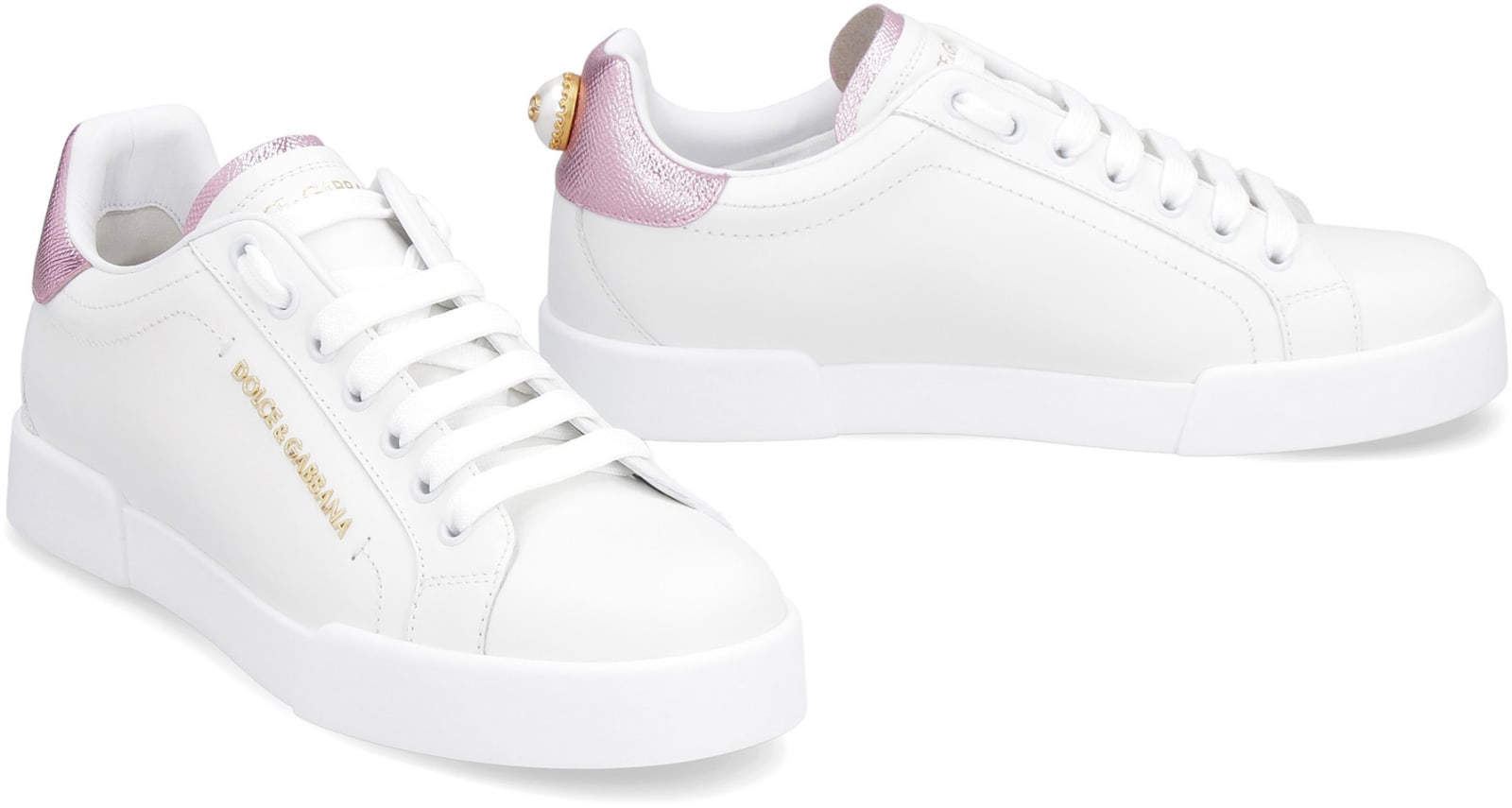 Shop Dolce & Gabbana Portofino Leather Low-top Sneakers In White