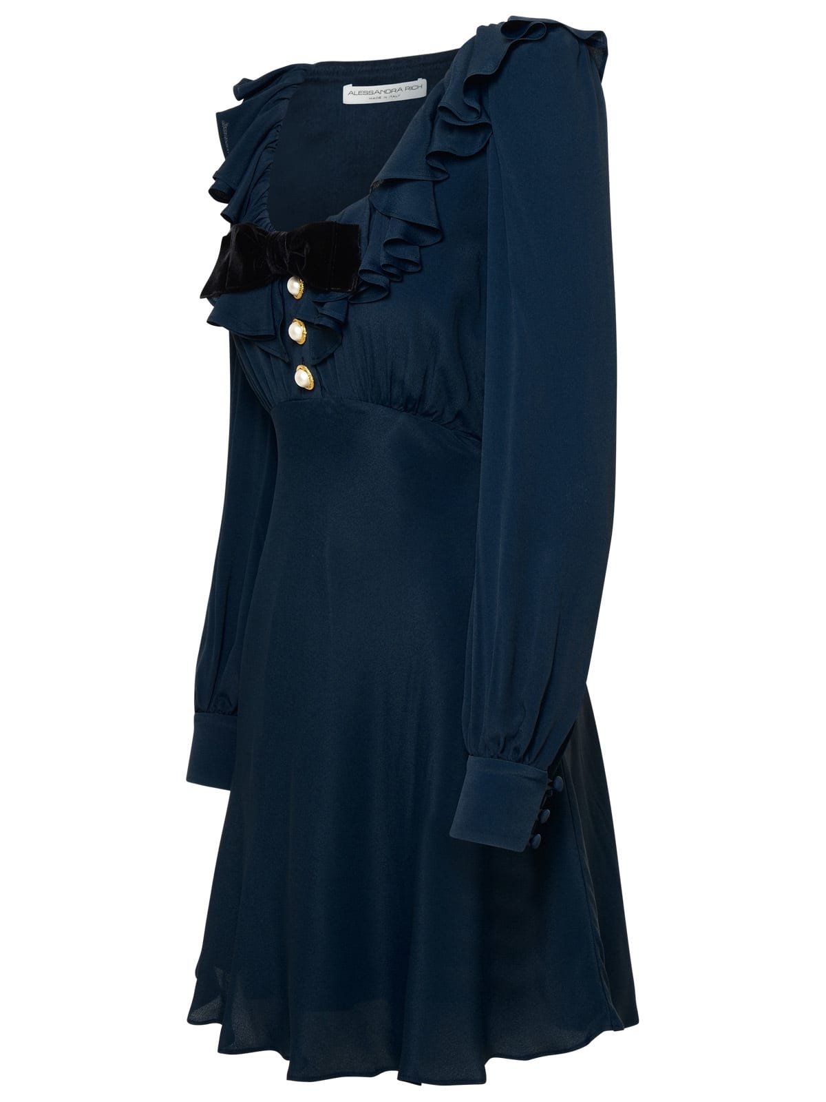 Shop Alessandra Rich Blue Silk Blend Dress In Navy