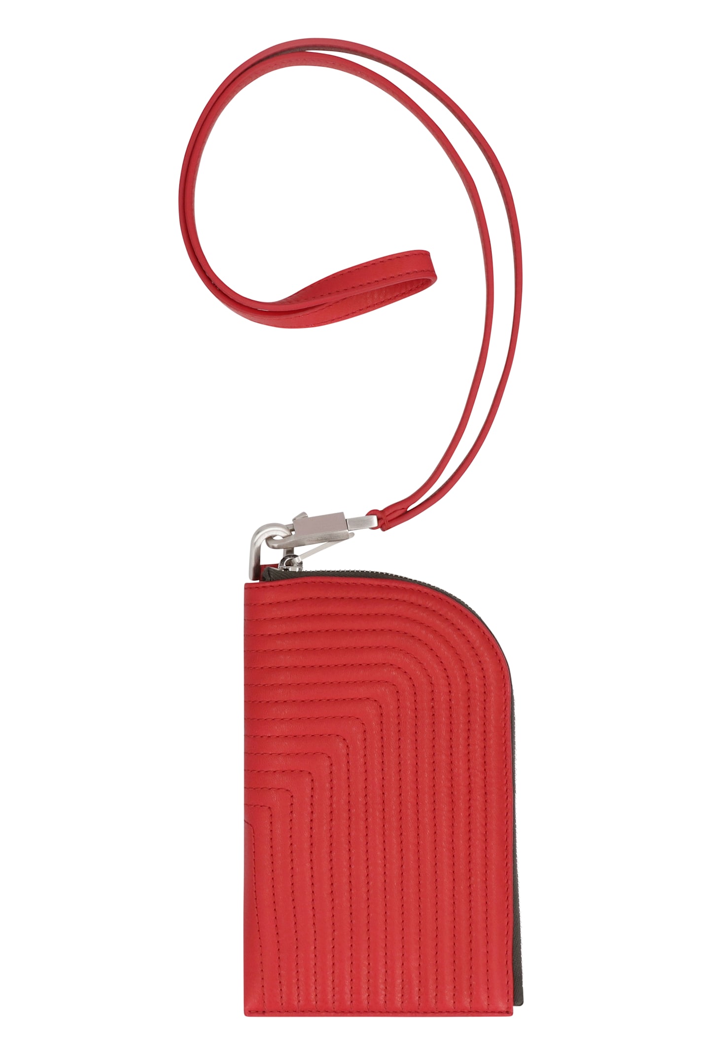 Rick Owens Quilted Calf Leather Wallet With Removable Strap In Red