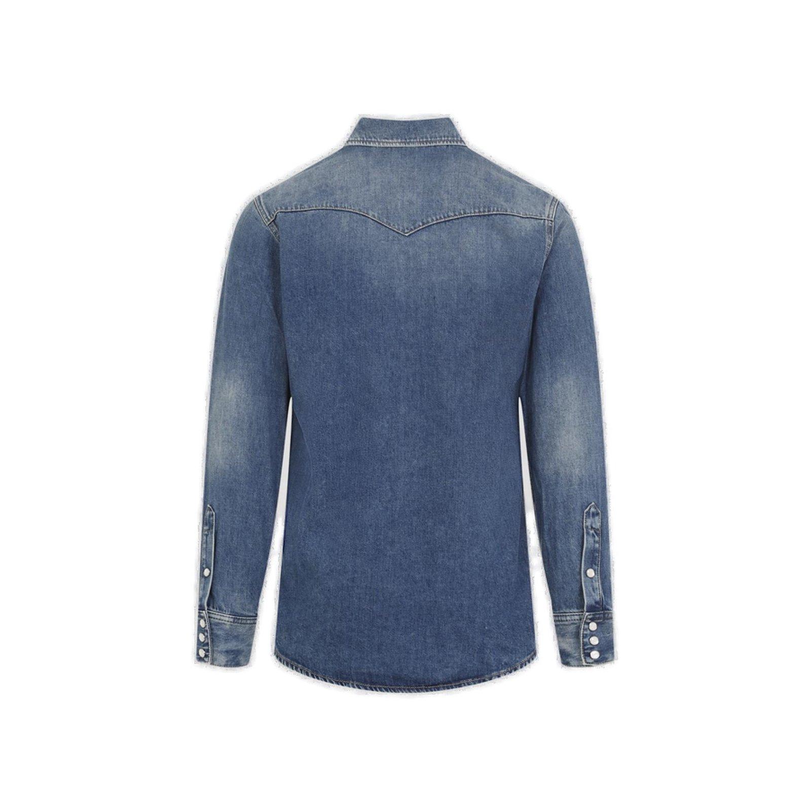 Shop Givenchy Logo Embroidered Buttoned Denim Shirt In Ocean Blue