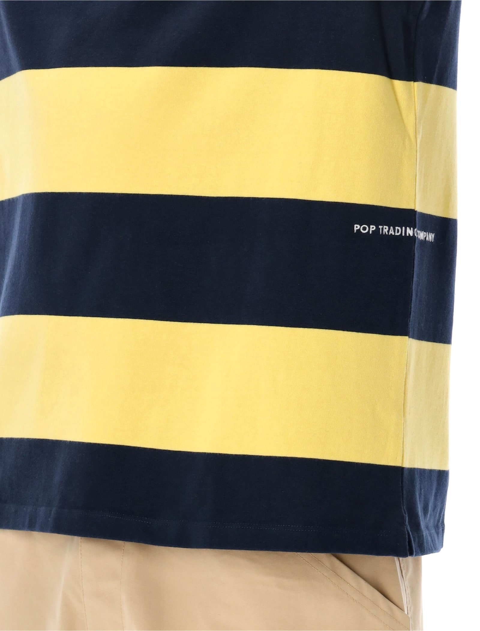 Shop Pop Trading Company Pop Striped Logo Rugby Polo In Yellow Navy