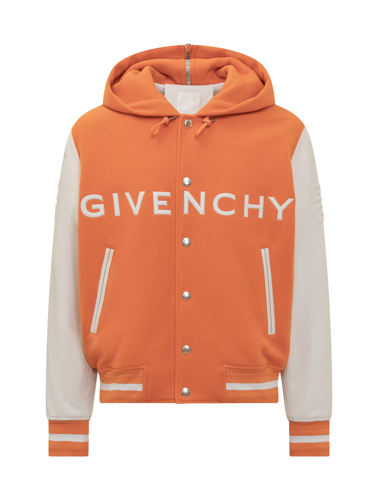 Givenchy Wool And Leather Bomber Jacket In Orange